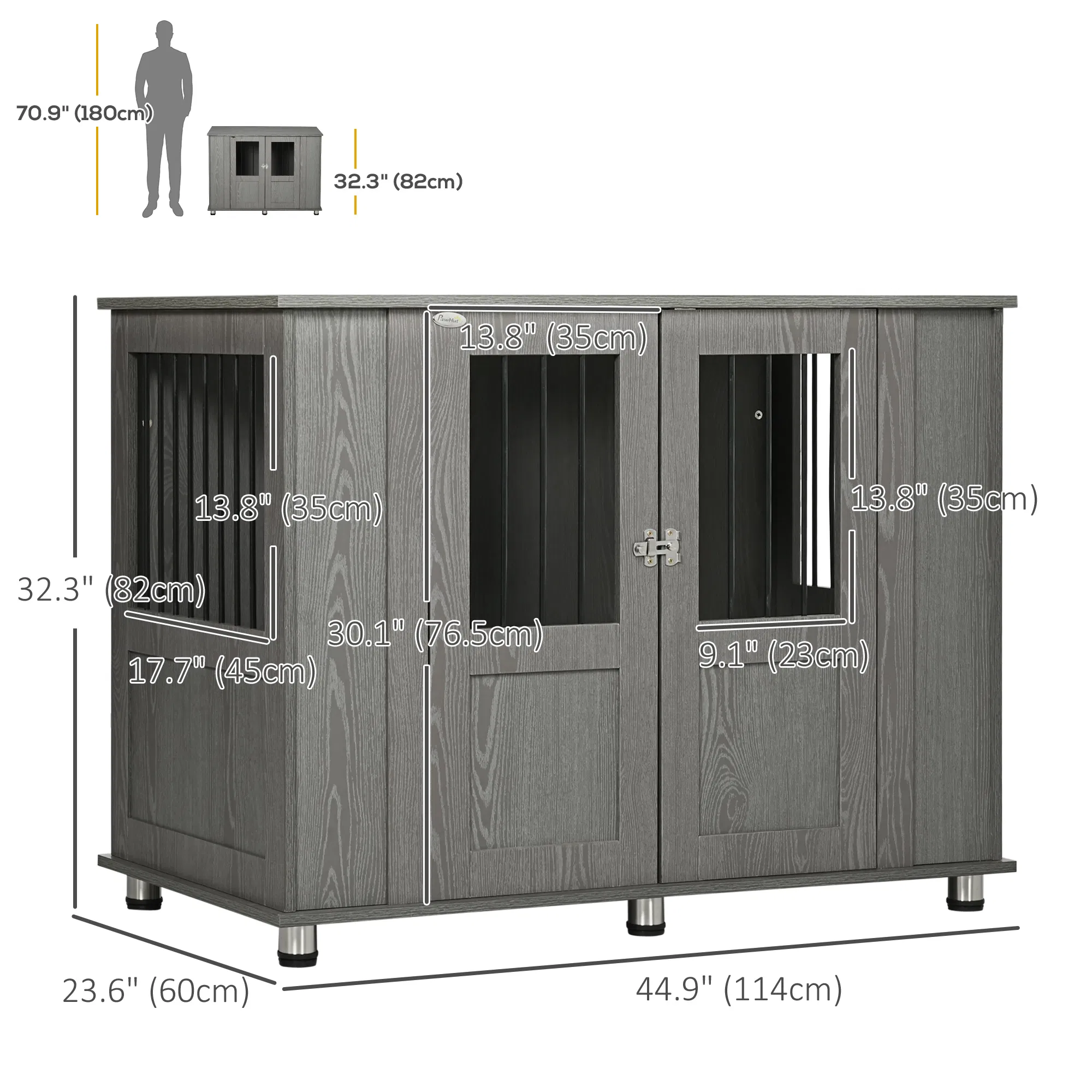 Dog Crate Furniture with Lockable Magnetic Door, Adjustable feet for Extra Large, Medium & Small Dogs, Indoor Use, Grey photo 6