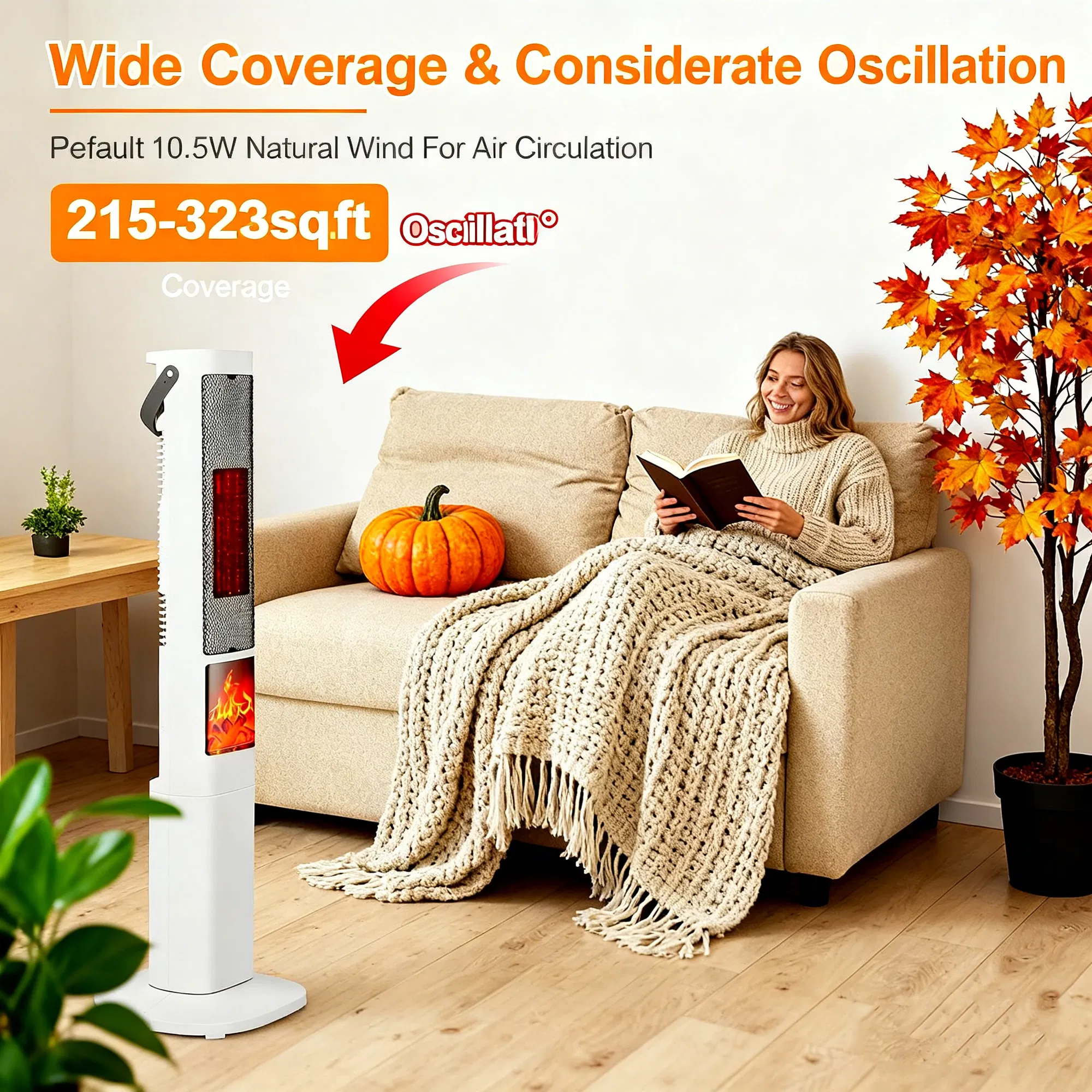 3-in-1 Quiet Space Heater - 120° Wide Coverage, 3D Fireplace Effect, Timer & Remote, Portable Indoor Heater with Multiple Protections photo 8
