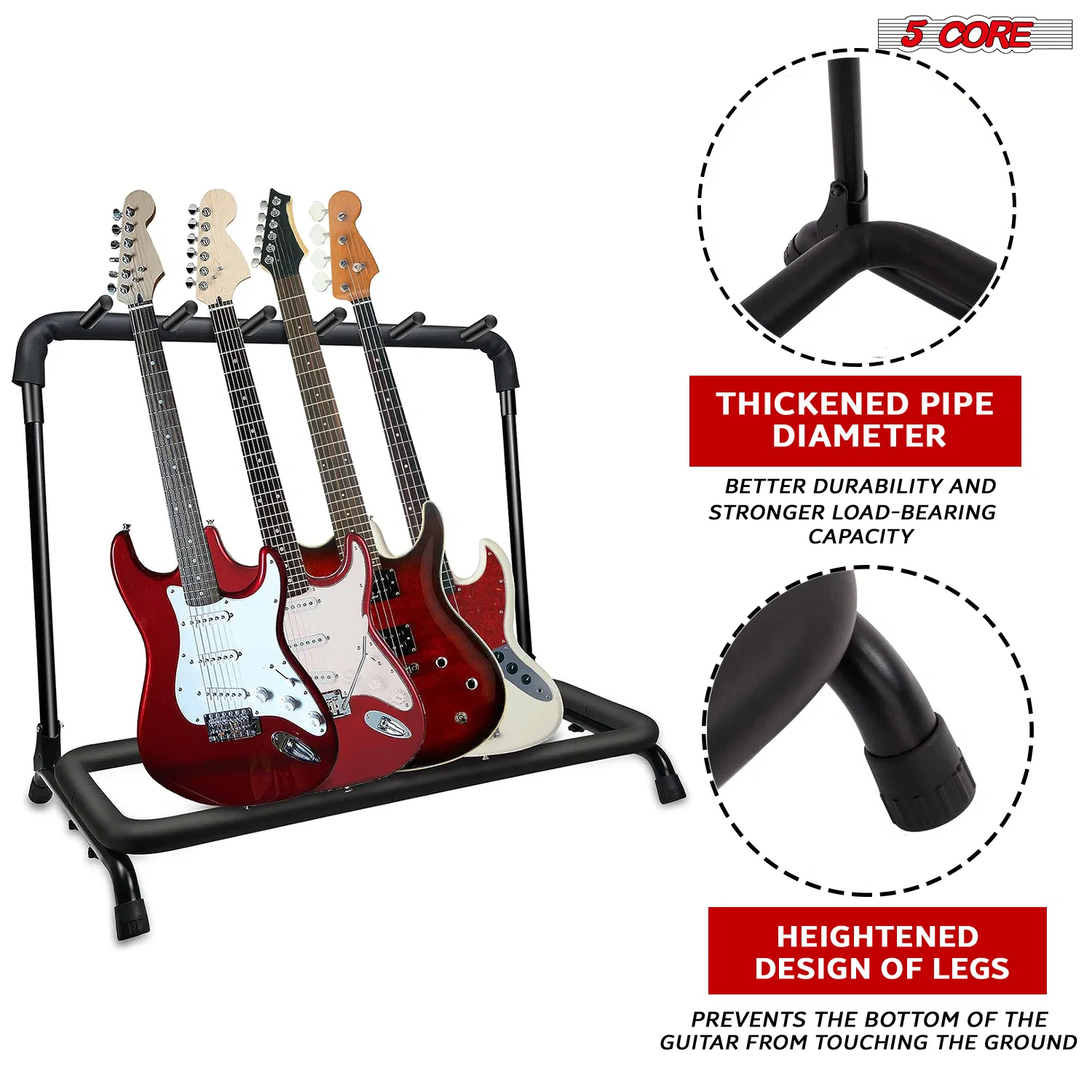 5 Core Guitar Rack 3 Slot Multi Guitar Stand Triple Display Floor Stand Safe Storage Foldable Portable for Electric Acoustic Flying V Guitars photo 7