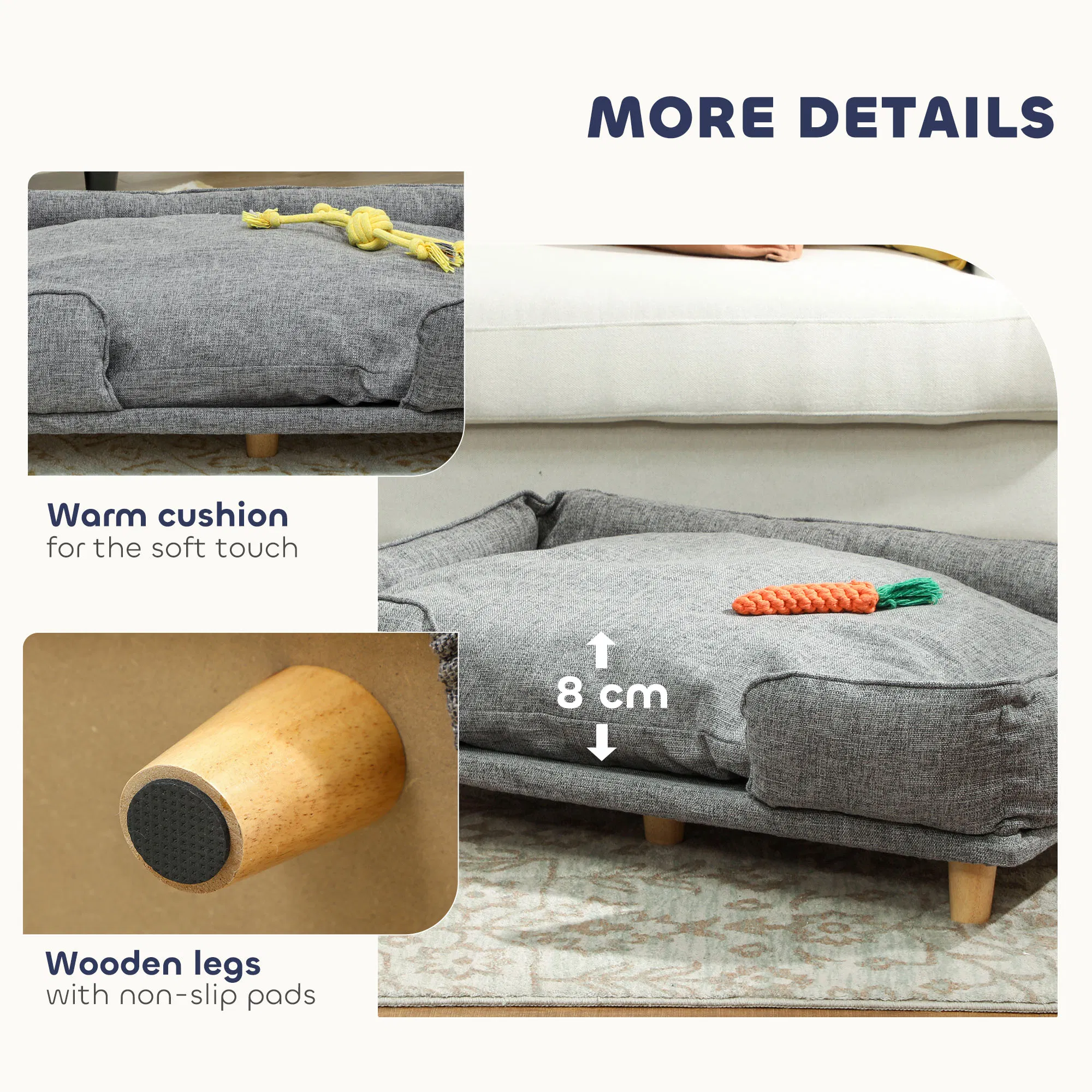 Washable Dog Sofa for Large Dogs, Elevated Pet Couch with Anti-slip Foot Pads, Dark Grey photo 5