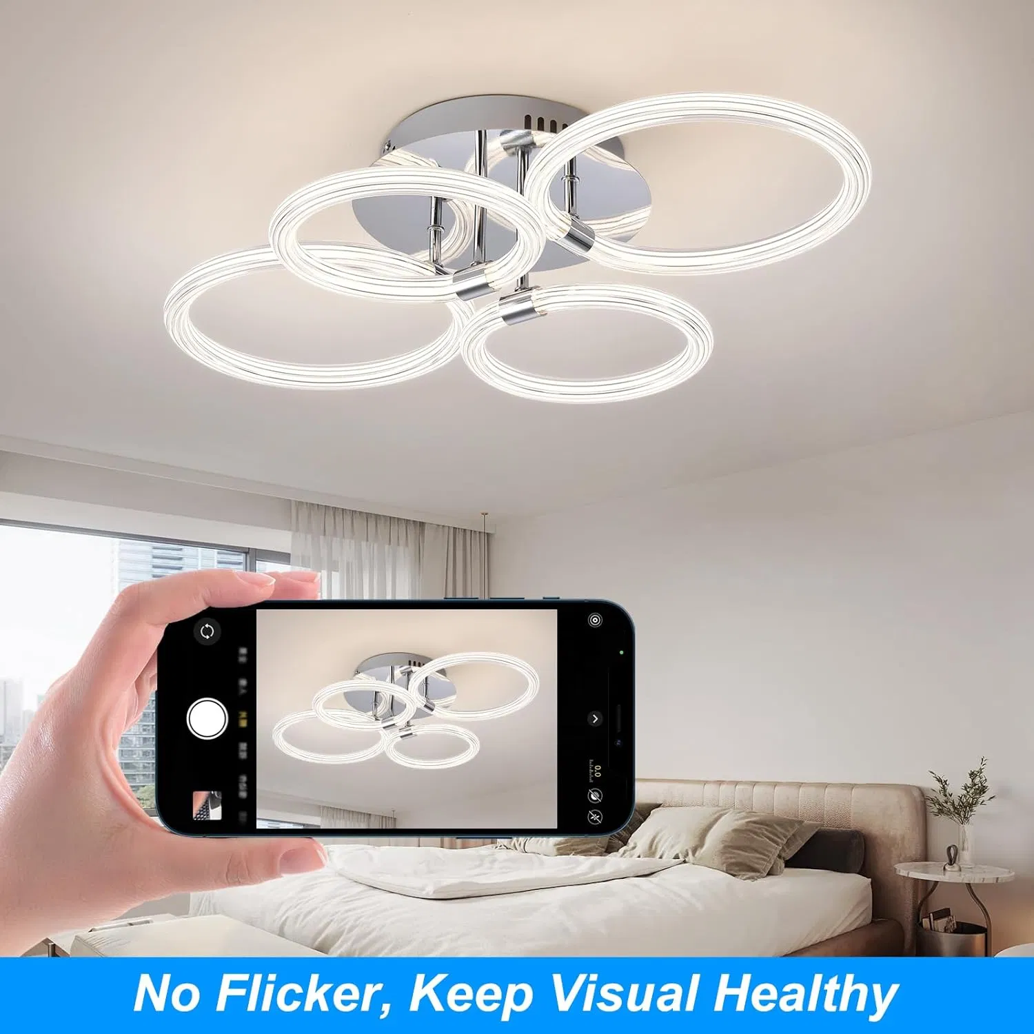 Modern LED Flush Mount Ceiling Light with Dimmable Remote Control, 6Rings Acrylic for Bedroom, Living Room, Kitchen, Office Lamps (4 heads)[Unable ship weekends, TK/TEMU only for pickup] photo 3