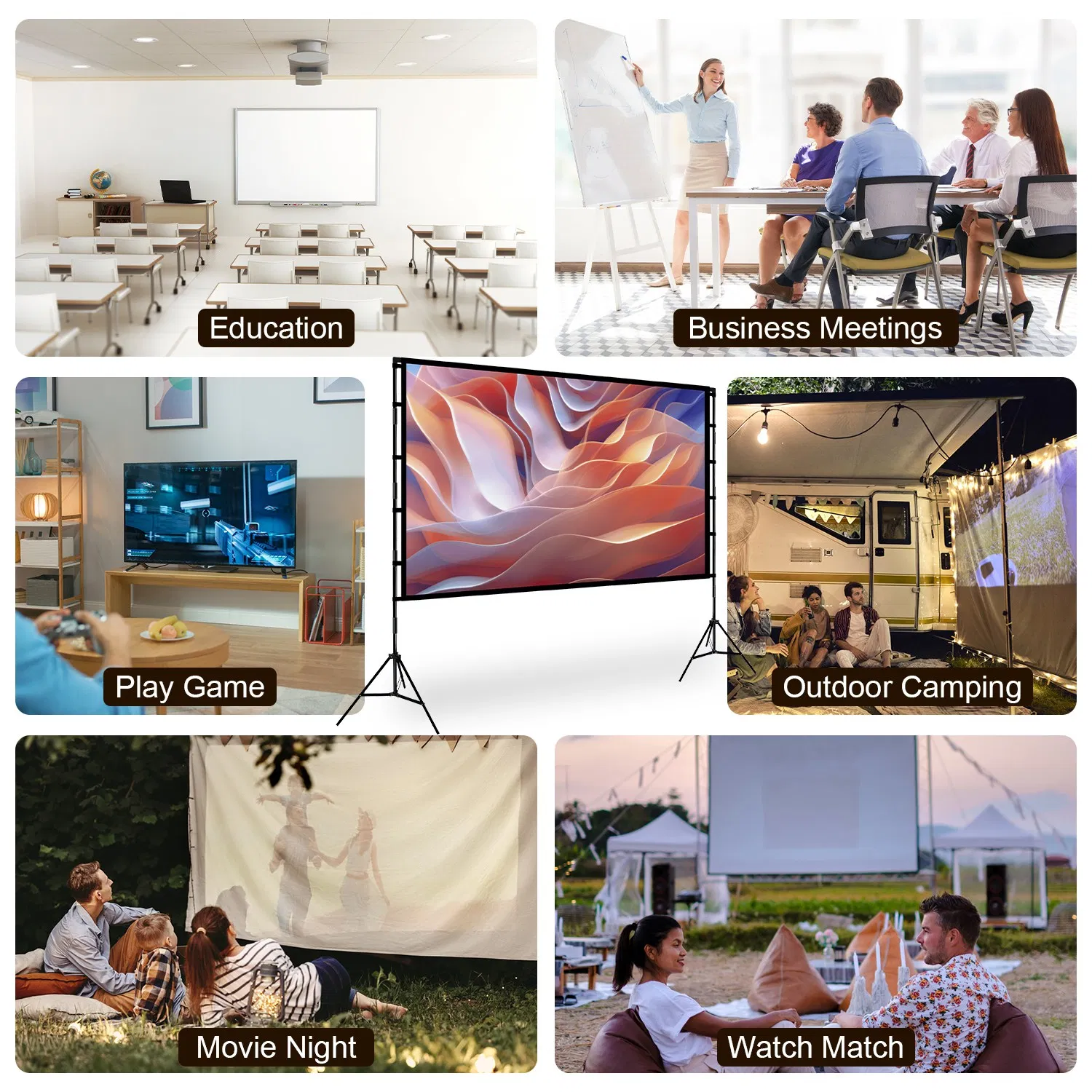 100-120" Portable Projector Screen with Stand, Foldable & Anti-Crease, HD 4K Movie Screen for Outdoor/Indoor Use, Home Theater, Parties & Business Presentations - Includes Carry Bag photo 3