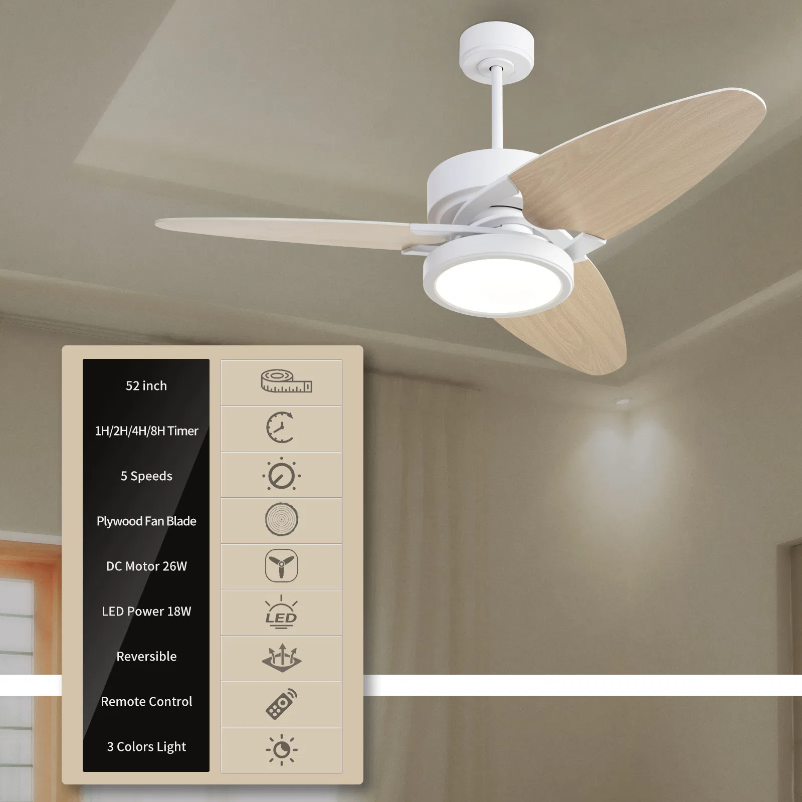 Light Pro 52 in. LED Indoor White Smart Ceiling Fan with Remote Control [Unable to ship on weekends, please note that] photo 2