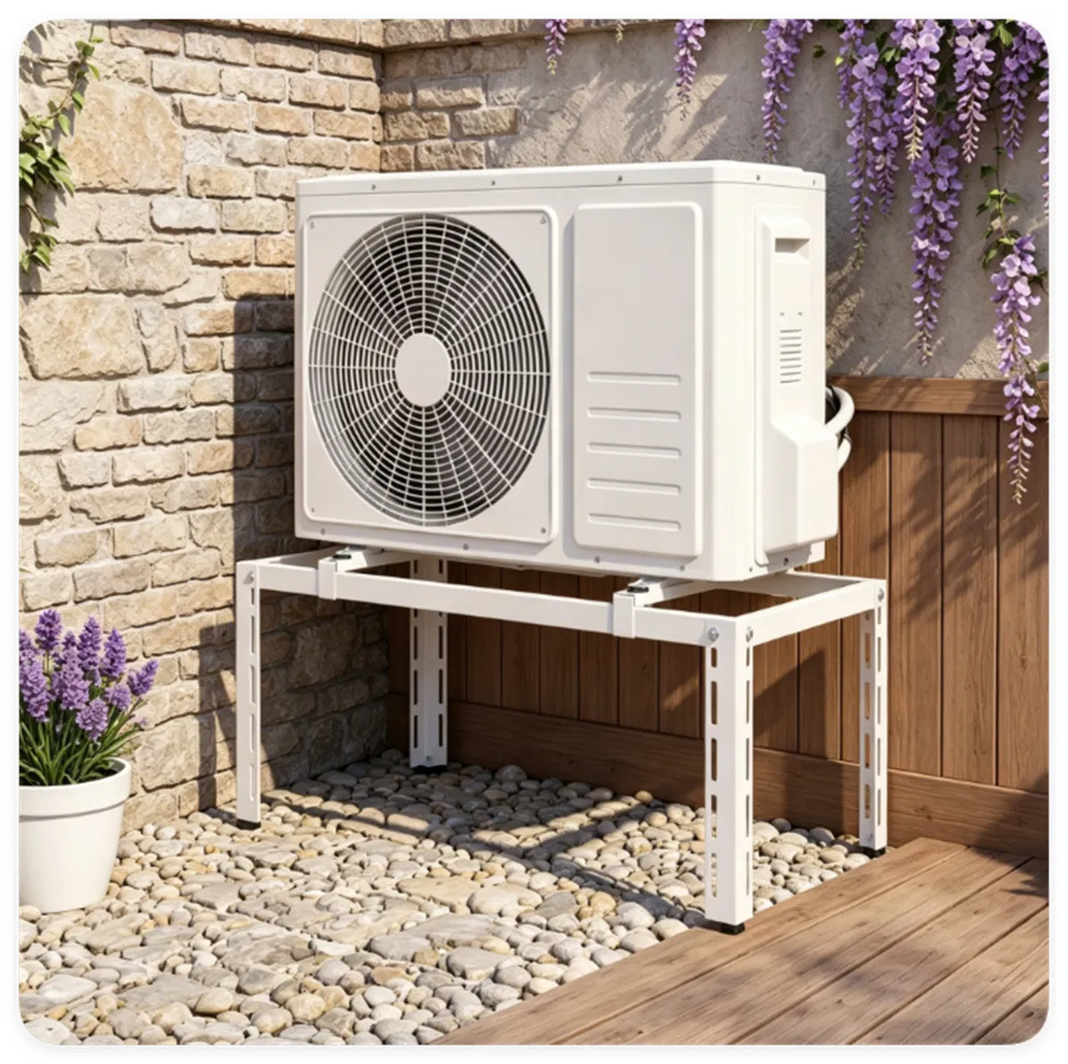 Adjustable Mini Split Ground Stand, 400 lbs Heavy Duty AC Condenser Stand for 900036000 BTU Ductless Heat Pump, Anti-Vibration Outdoor Support Bracket - White photo 6