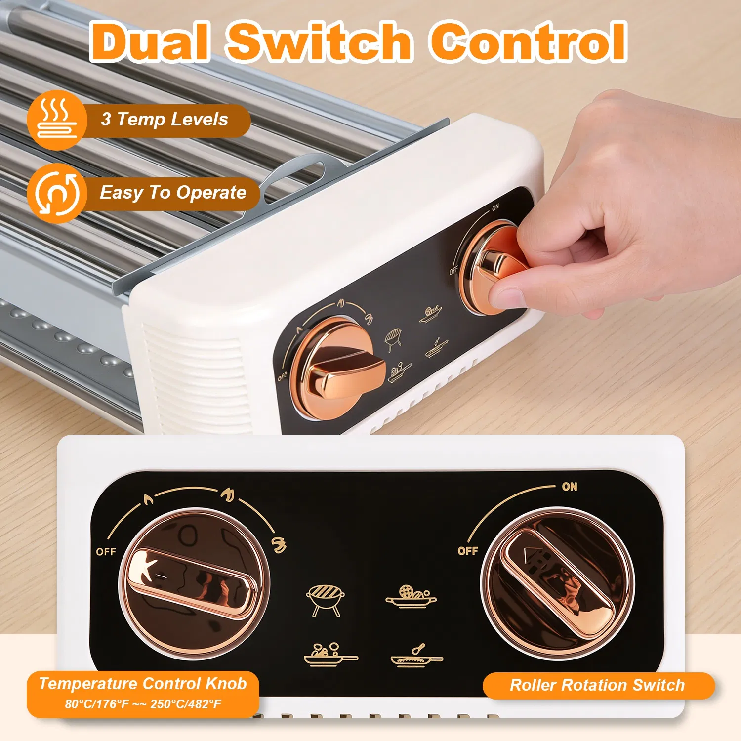 3 In 1 Electric Hot Dog Roller Machine with Grill & Griddle 6-Roller Hot Dog Cooker Smokeless Non-Stick Indoor Outdoor with 3 Temp Levels for BBQ Sausages Skewers Burgers Vegetables photo 2