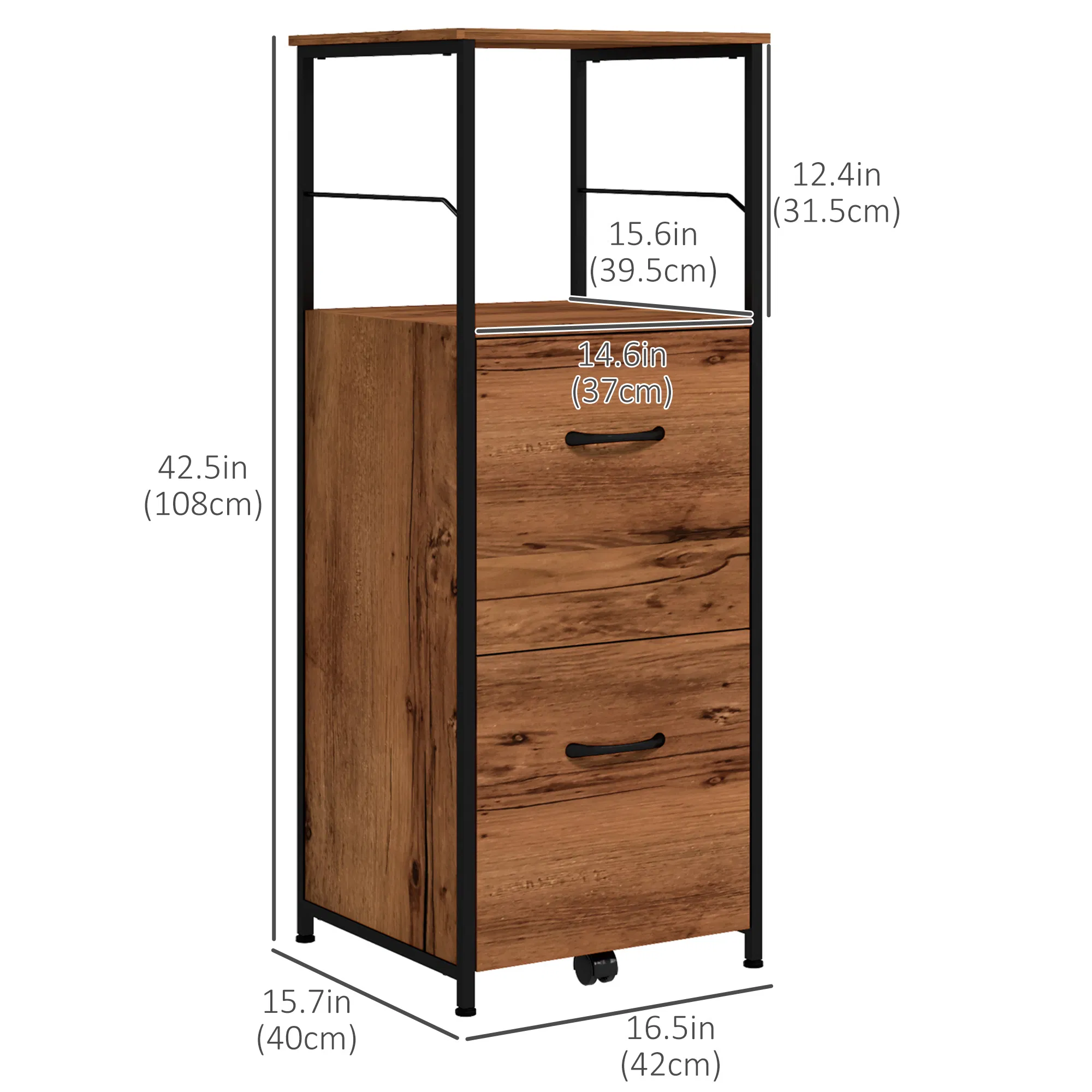 Vertical Filing Cabinet, Tall File Cabinet with 2 Drawers, Hanging Bars for Letter and A4 Size, Rustic Brown photo 5