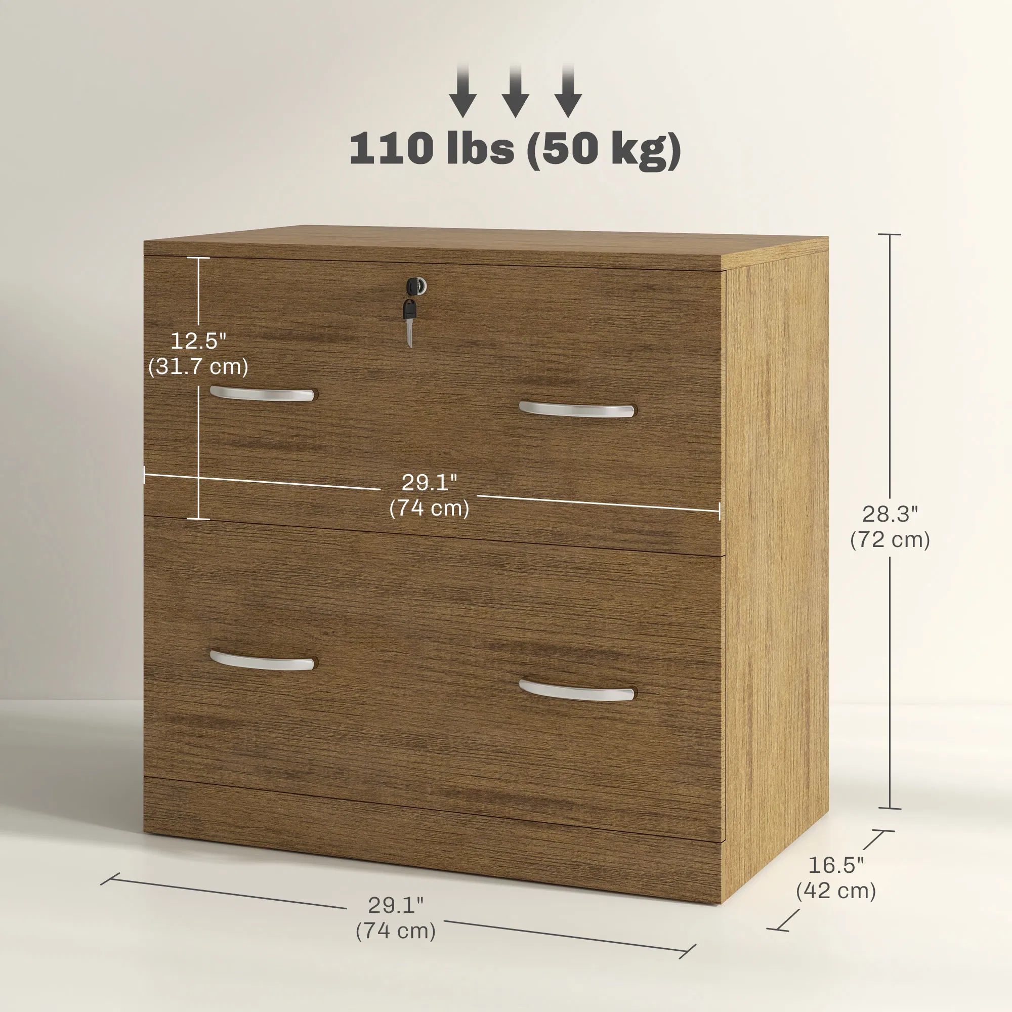 2 Drawer File Cabinet with Lock, Office Filing Cabinet, Hanging Bar for Letter Size, Home Office, Light Brown photo 2