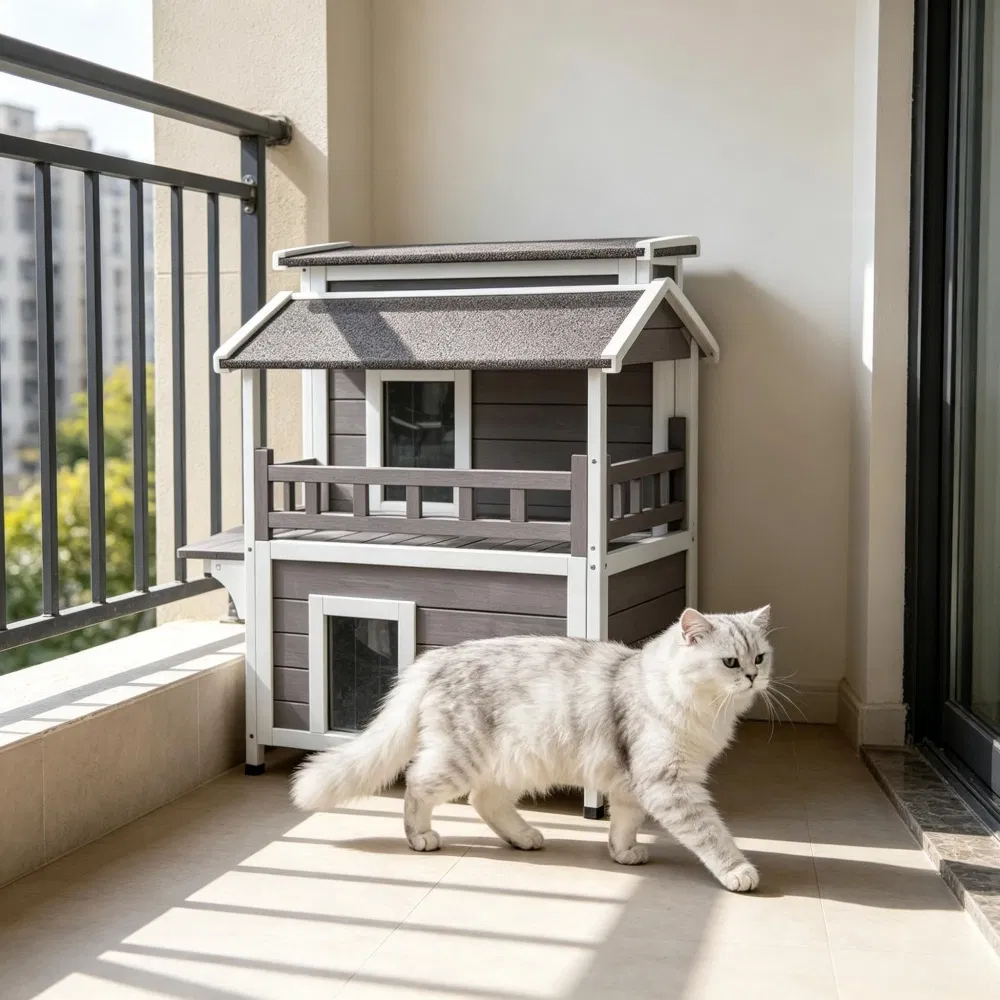 Wooden Cat House with Easy to Clean and Waterproof Protection for Outdoor photo 4