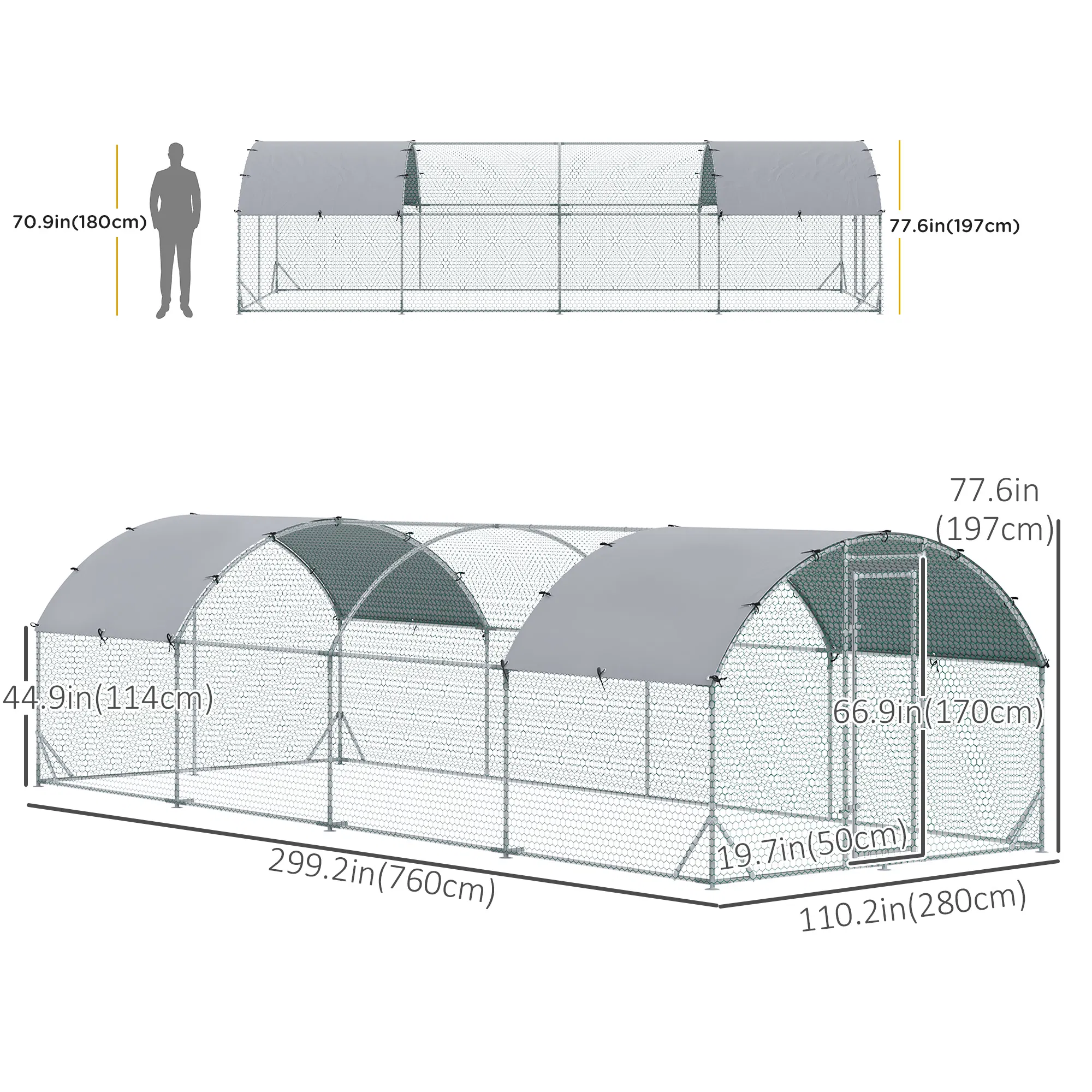 Galvanized Large Metal Chicken Coop Cage Walk-in Enclosure Poultry Hen Run House Playpen Rabbit Hutch with Cover for Outdoor Backyard 9.2' x 24.9' x 6.5' Silver photo 2