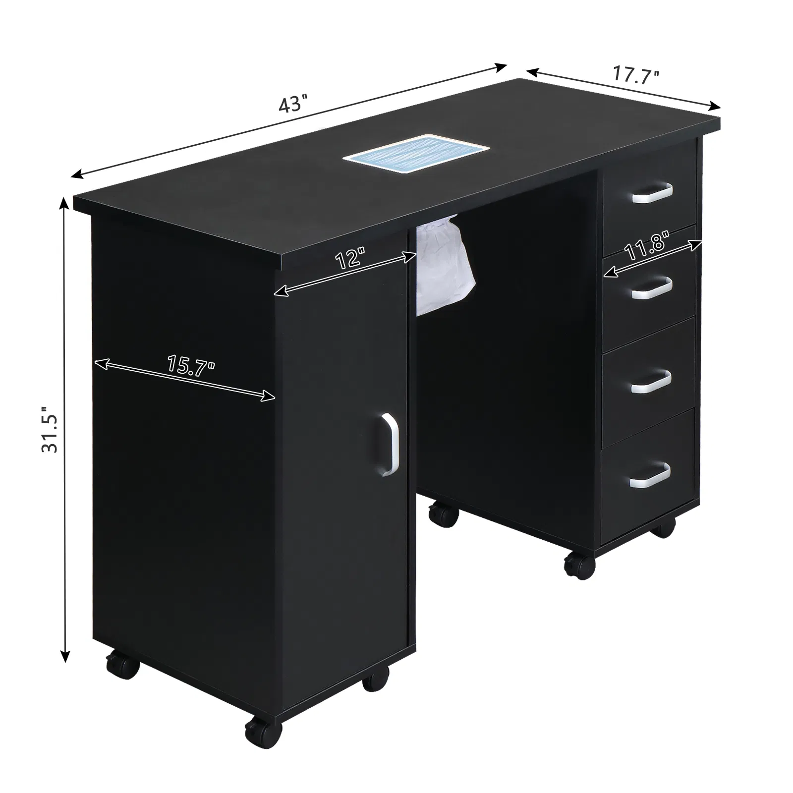 MDF Single Door 4 Drawers With Fan Black Nail Table photo 2