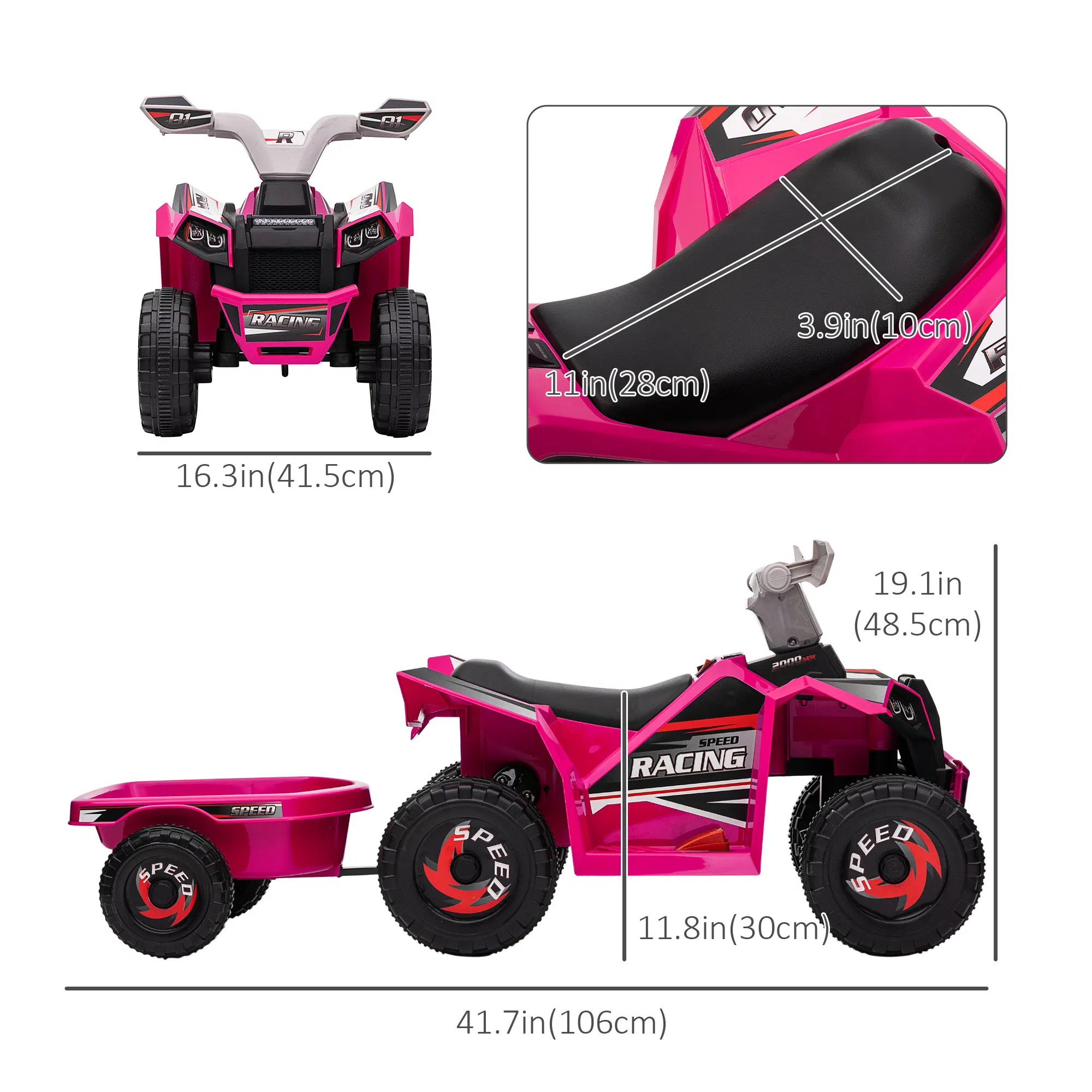 6V Electric Toy Car with Back Trailer, Forward Backward, Wear-Resistant Wheels for Ages 18-36 Months, Pink photo 2