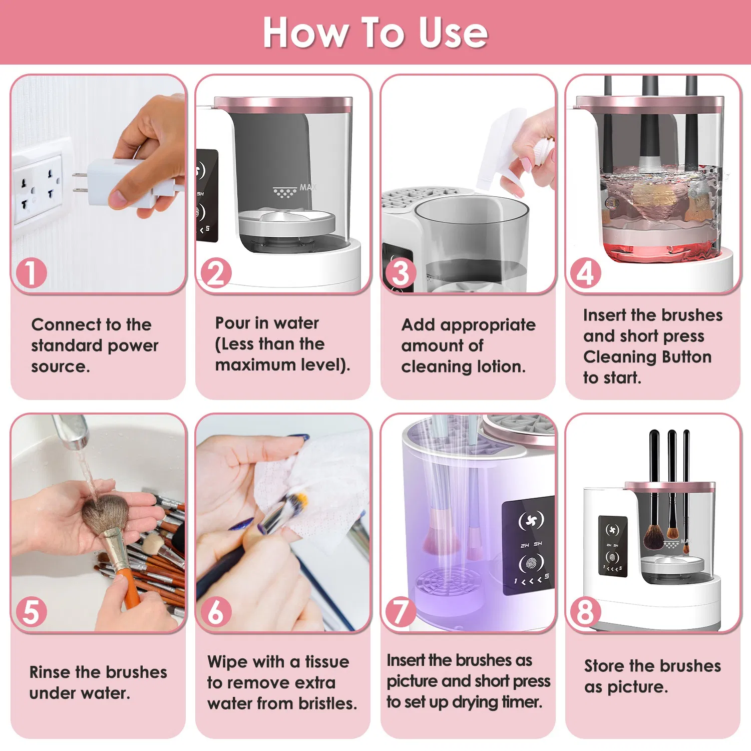 4 In 1 Electric Makeup Brush Cleaner USB Powered Automatic Brush Blender Machine with Timer Digital Display Cleaning Drying UV Disinfection Brush Storage For All Types of Brushes photo 5
