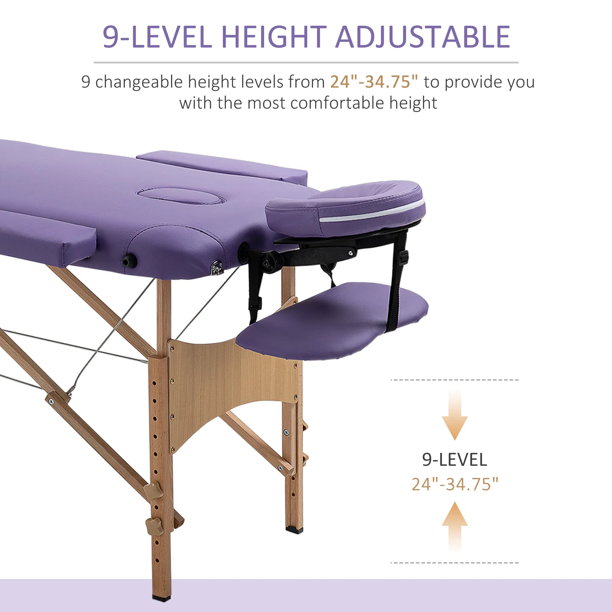 Portable Massage Table 72 Inch Adjustable Spa Bed Foldable Facial Couch with Carry Case Purple photo 4