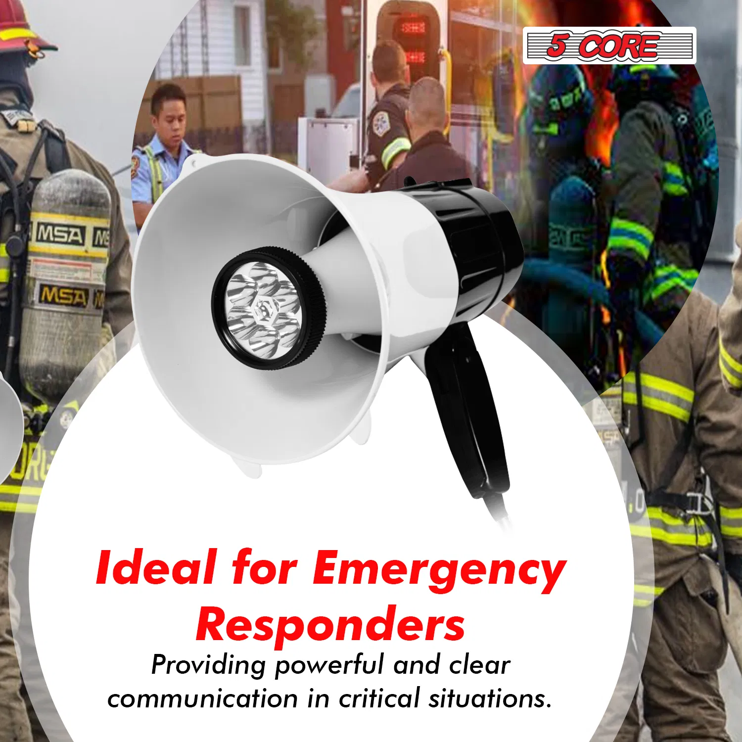 5 Core Megaphone 30W Bull Horn PA Speaker w 800 Yards Range Siren Loud Megafono for Sports & Coaches photo 3