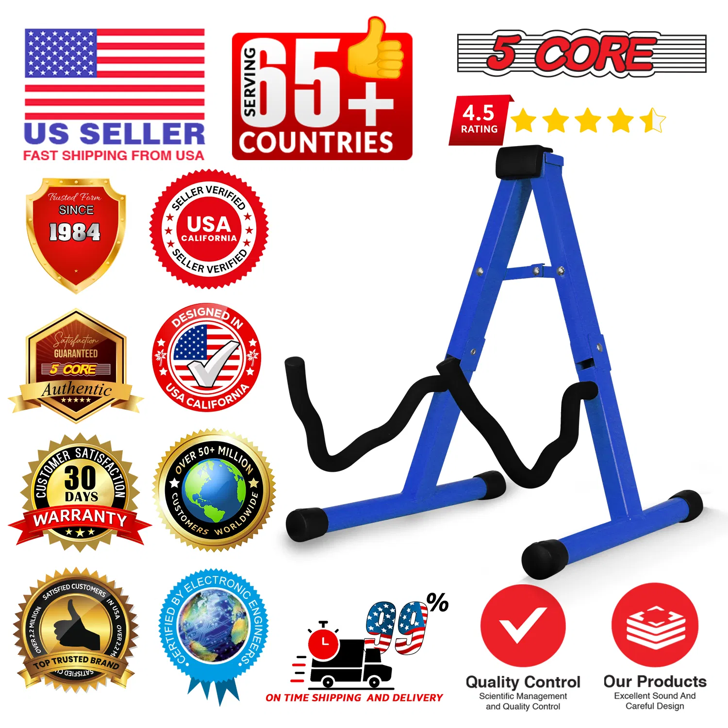 5 Core Guitar Stand A Frame w Soft Foam Arm Non Slip Rubber for Acoustic Electric Bass photo 7