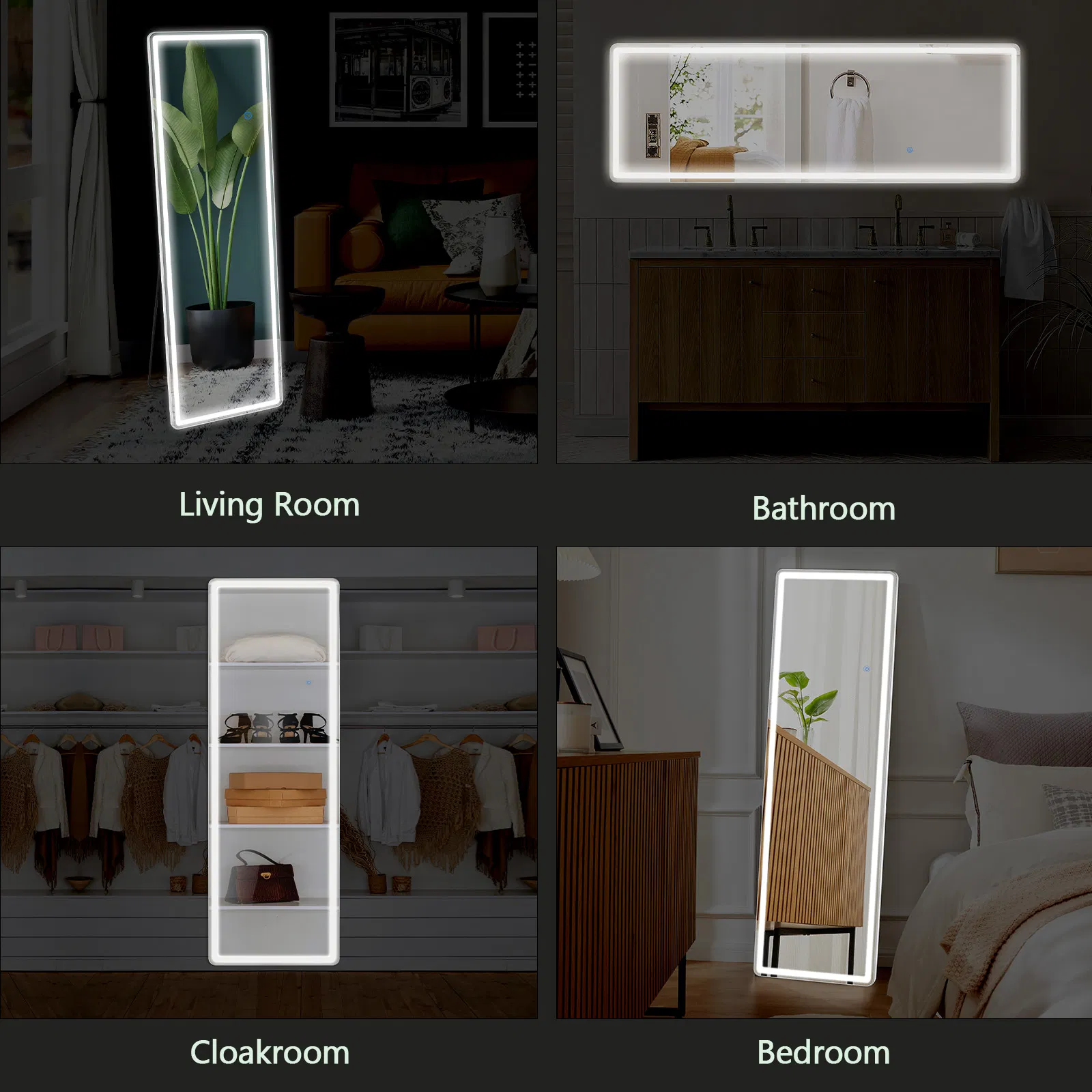 3 Color Lighting Mirror with LED Lights, 64"x21" Lighted Floor Standing Mirror with Stand, Wall Mounted Hanging photo 3