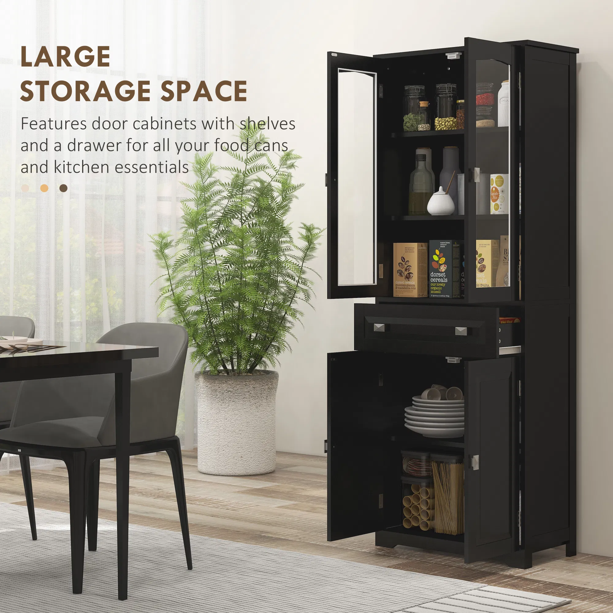 63" 4-Door Kitchen Pantry Cabinet, Freestanding Storage Cabinet Cupboard with Adjustable Shelves, Black photo 4