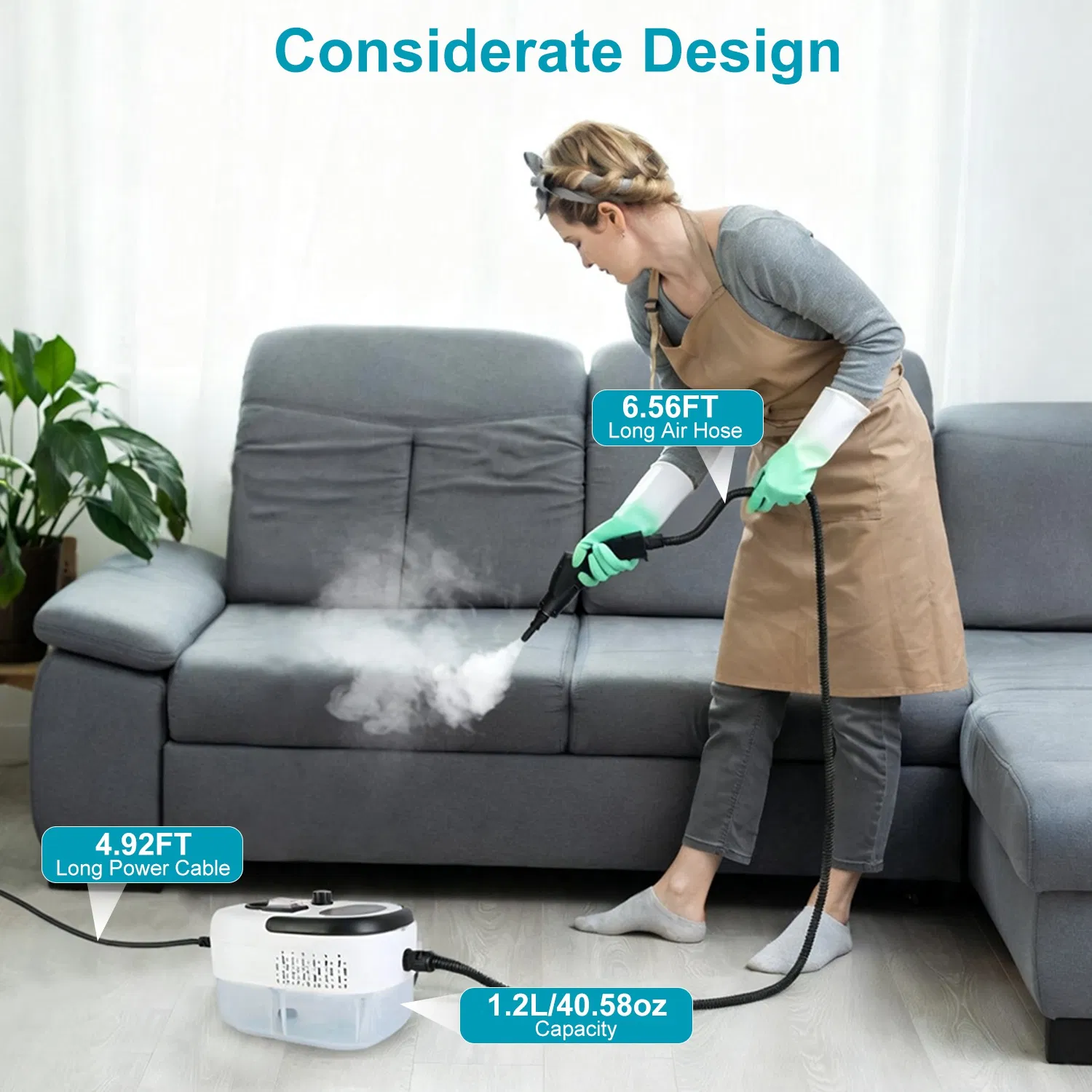 1200ml Tank Steam Cleaner 2500W 3 Bar Hot Steam Output 6 Adjustable Speeds, Complete Multi Function Cleaning Tool Set Foldable Handle Extended Hose Cord for Indoor Auto Surface Maintenance photo 3