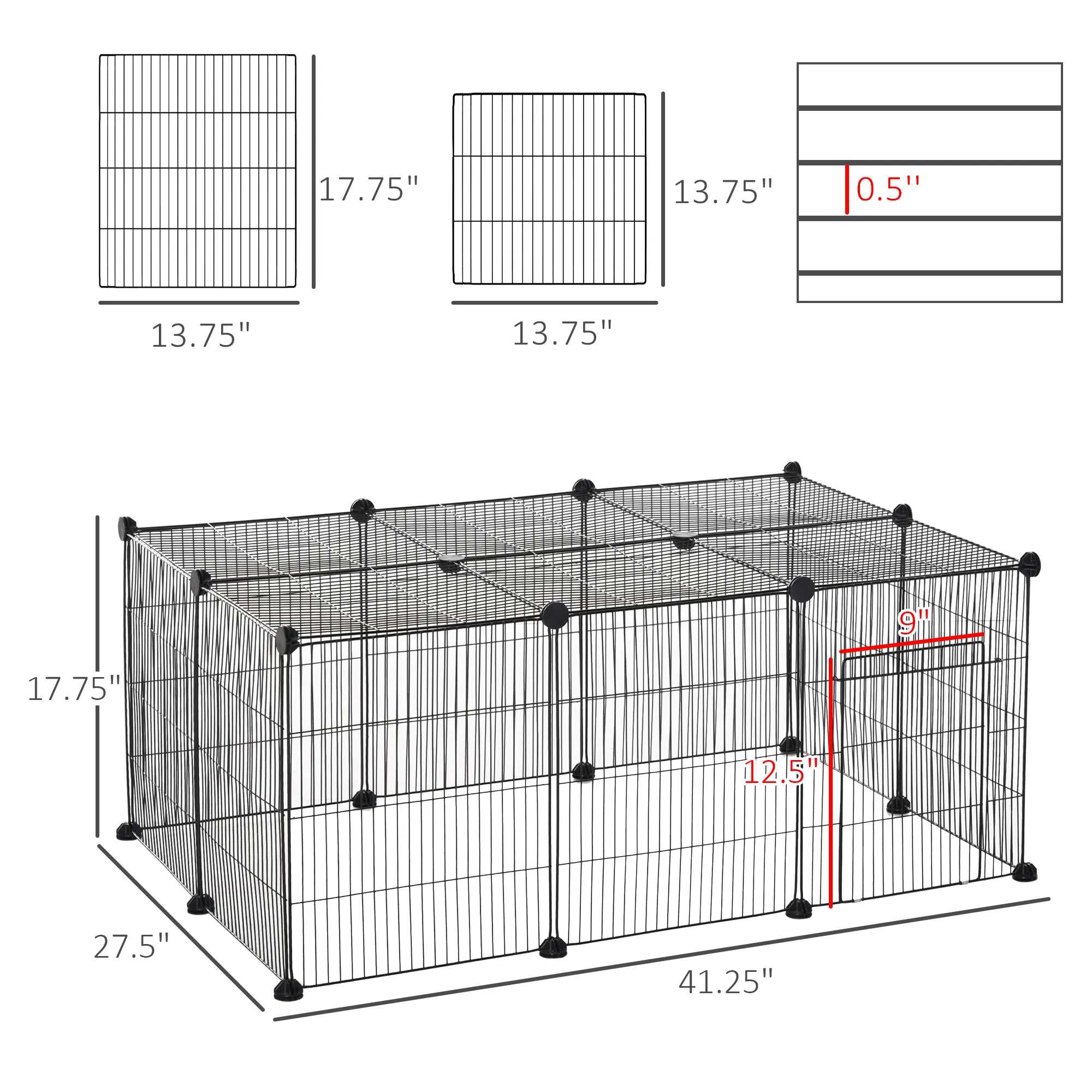 Small Animal Cage for Bunny, Guinea Pig, Chinchilla, Hedgehog, Portable Pet Enclosure with Door, 16 Panels photo 3