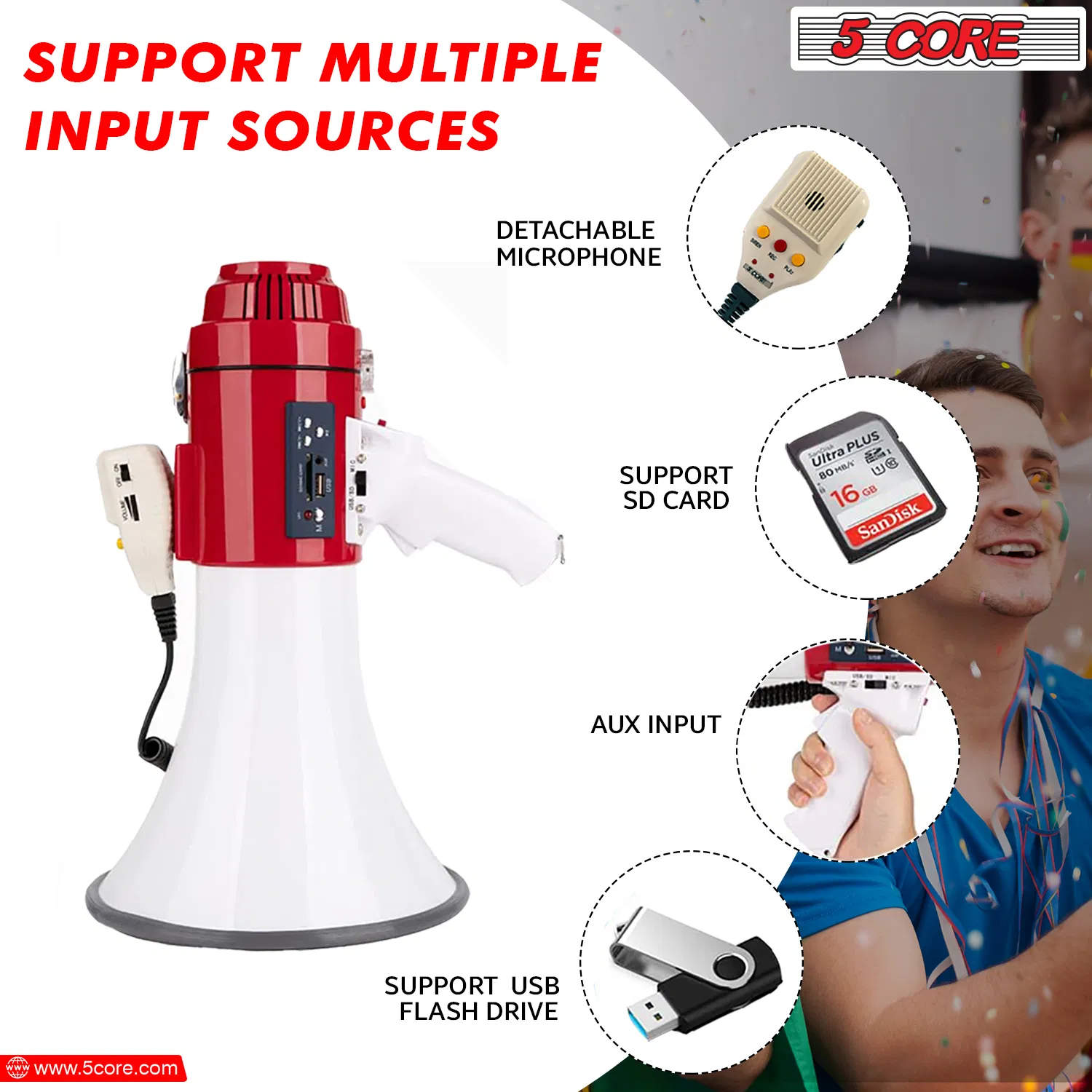 5 Core Megaphone 60W Bull Horn Professional PA Speaker w 1200 Yards Range Loud Siren Voice Amp photo 8