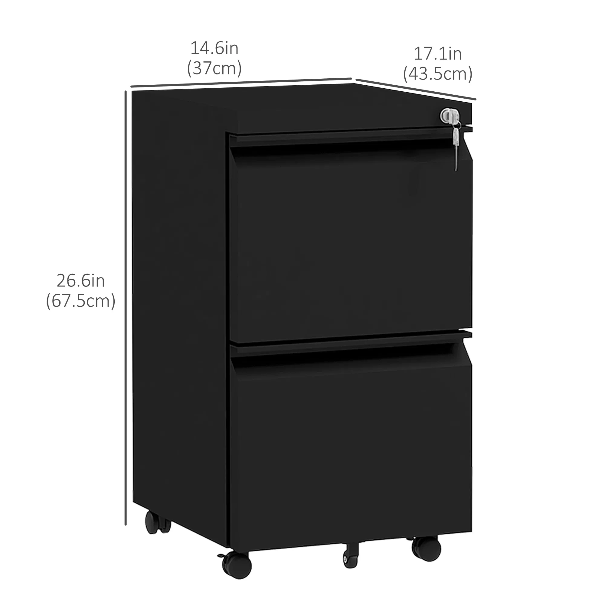 Mobile Vertical Filing Cabinet with Lock, 2-Drawer Steel File Cabinet with Adjustable Hanging Bar for Letter, A4 and Legal Size, Black photo 2