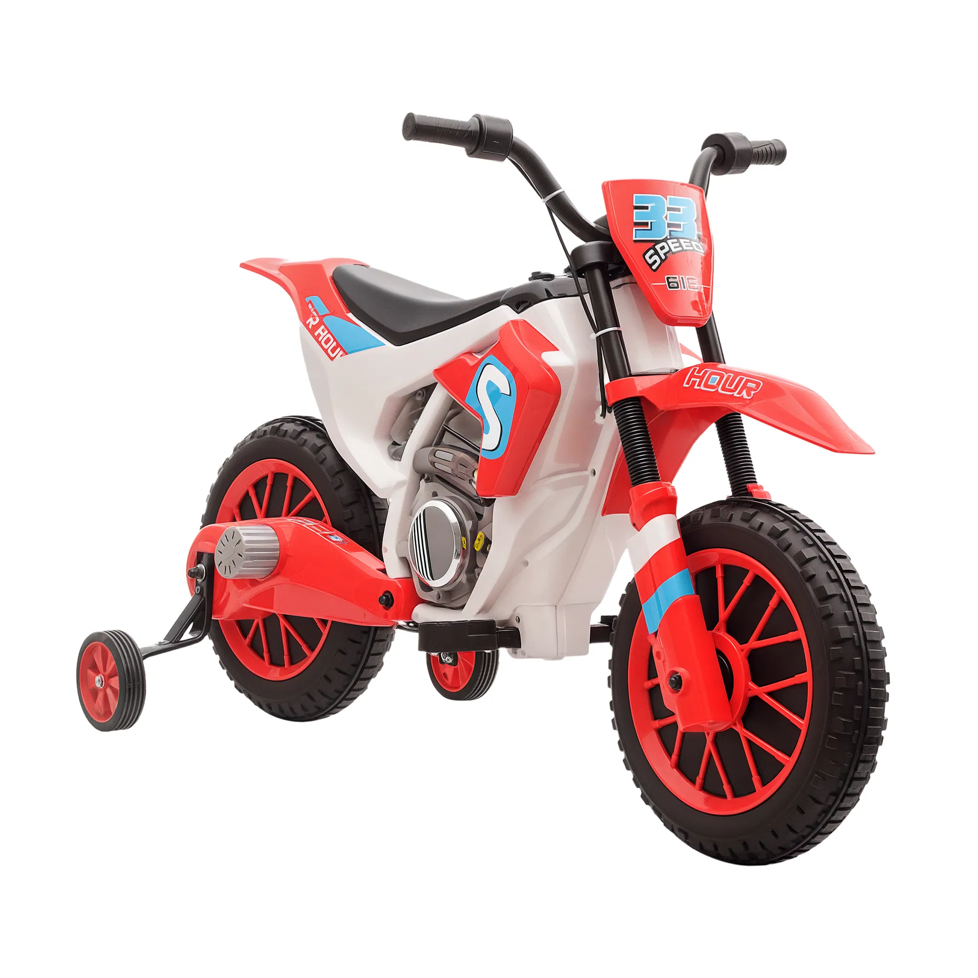 Kids Dirt Bike Battery-Powered Ride-On Electric Motorcycle with Charging 12V Battery, Training Wheels Red photo 1