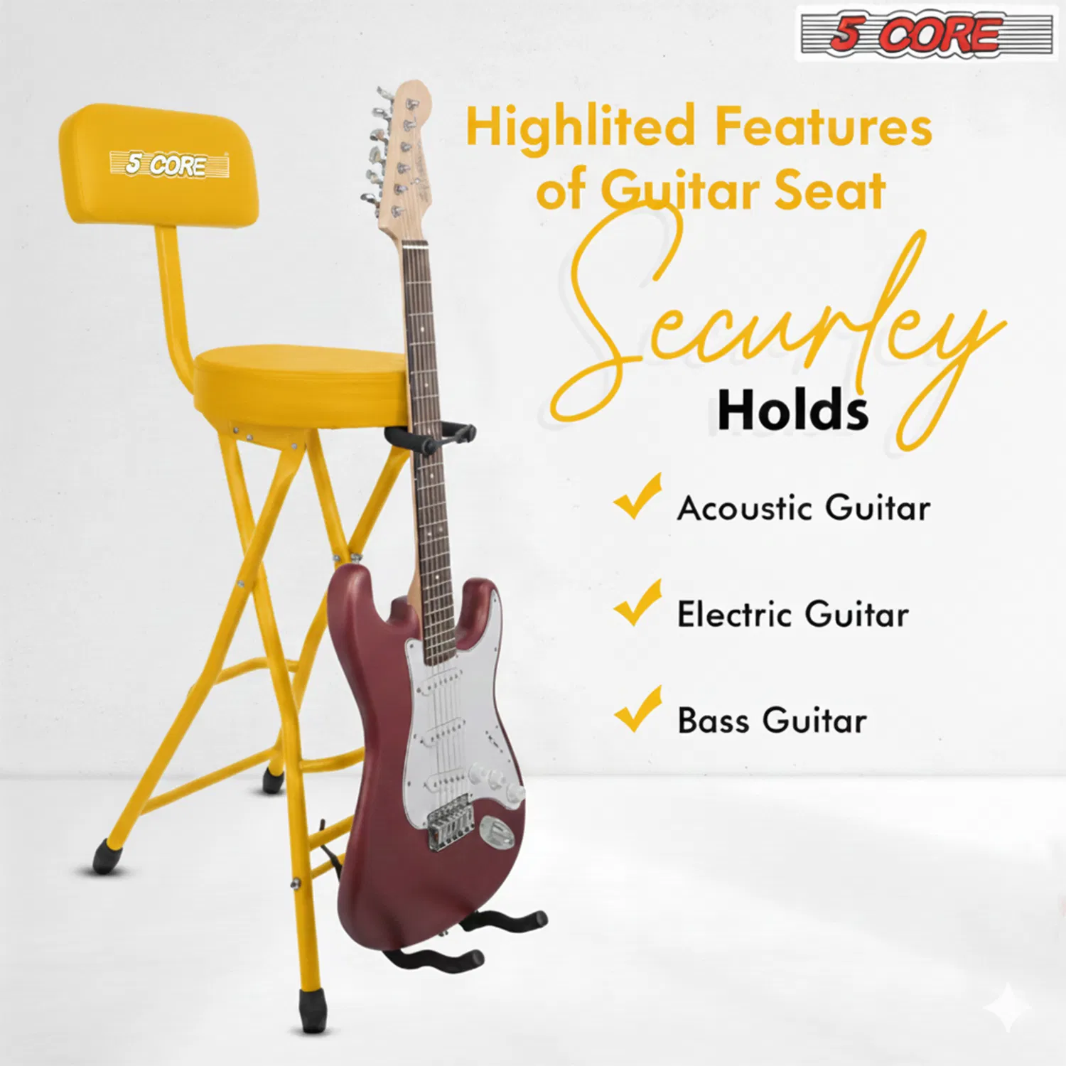 5Core Guitar Stool 3.15" Padded Chair w Backrest Foldable Music Seat Built in Foot Rest Guitar Stand photo 8