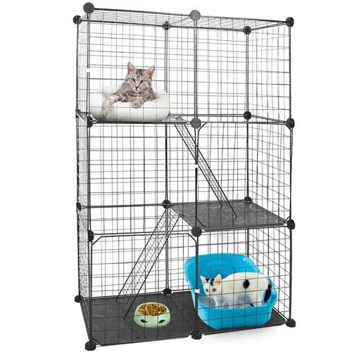 3 Tier Cat Playpen Cage Metal Indoor Cat House Detachable Kitten House with 3 Doors 2 Ladders Large Cat Exercise Place for 1-2 Cats Black photo 4