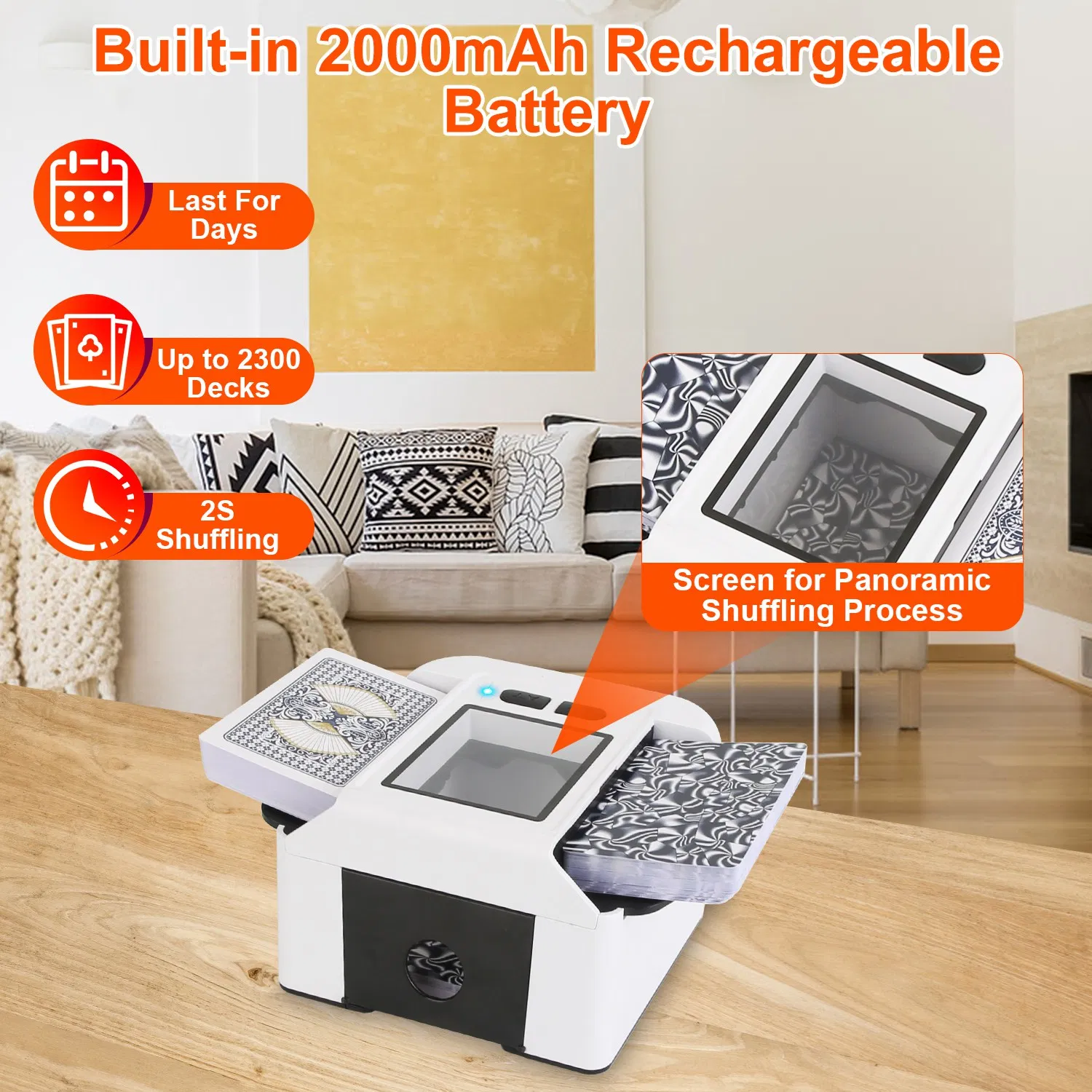 Fast 2-Deck Rechargeable Card Shuffler – 2-Sec Shuffle, Auto & Manual Modes, 2000 mAh Battery for 2 300 Decks, Fits Poker/UNO/Narrow Cards, Portable for Game Night & Travel photo 5