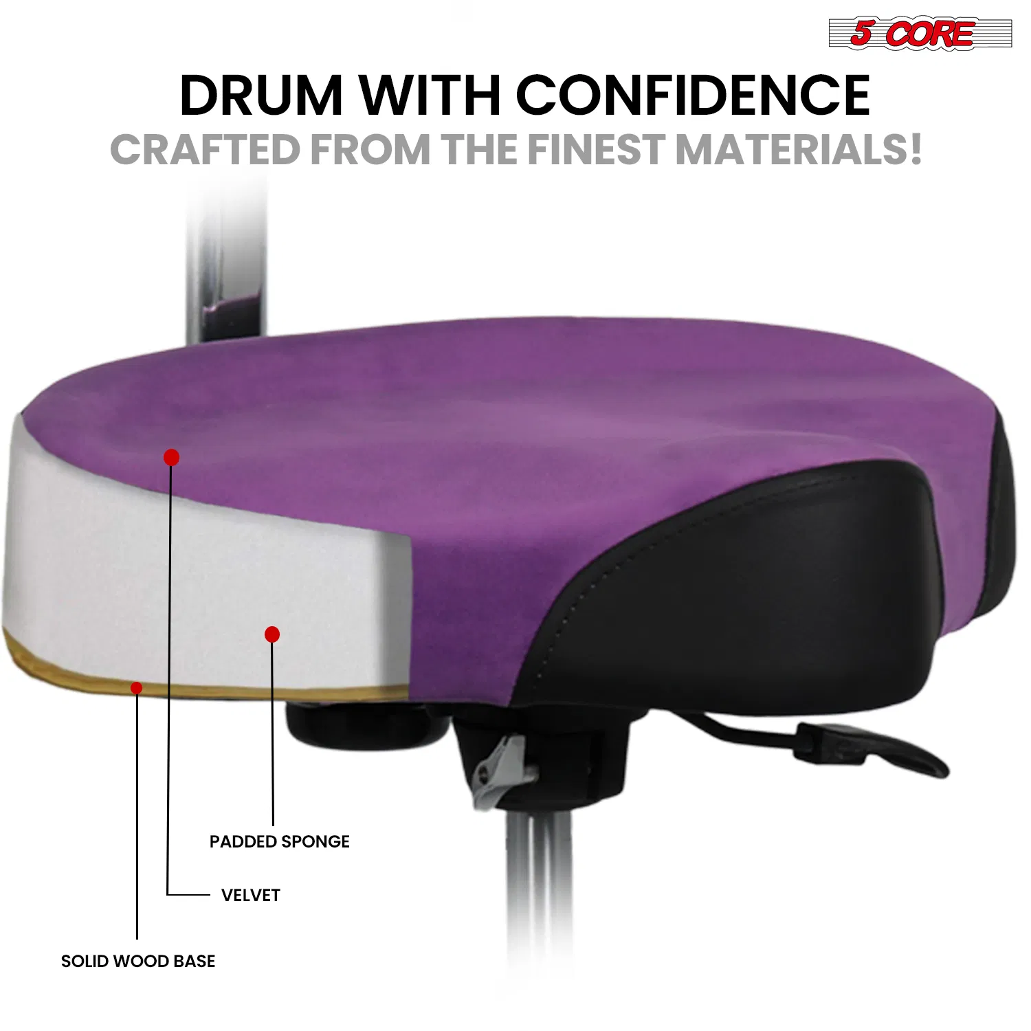 5 Core Drum Throne w Backrest 4" Padded Stool Airlift 25" Adjustable Drummer Stool 441Lb Capacity photo 5