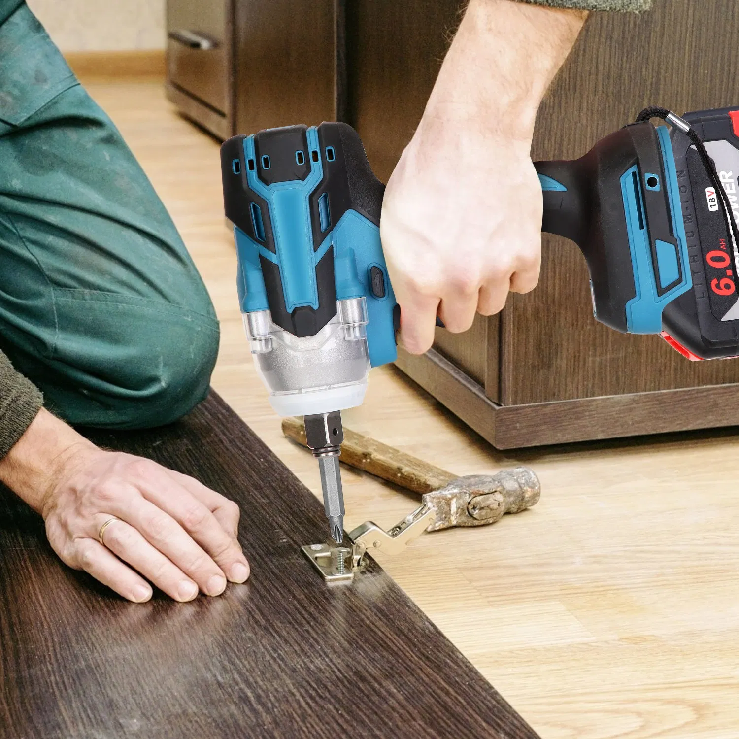 3-In-1 Cordless Electric Impact Wrench Drill Screwdriver with Brushless Motor Max 3450RPM Variable Speed 2Pcs 6.0Ah Batteries 3 Sockets 3 Screwdriver Bits 3 Drill Bits photo 4