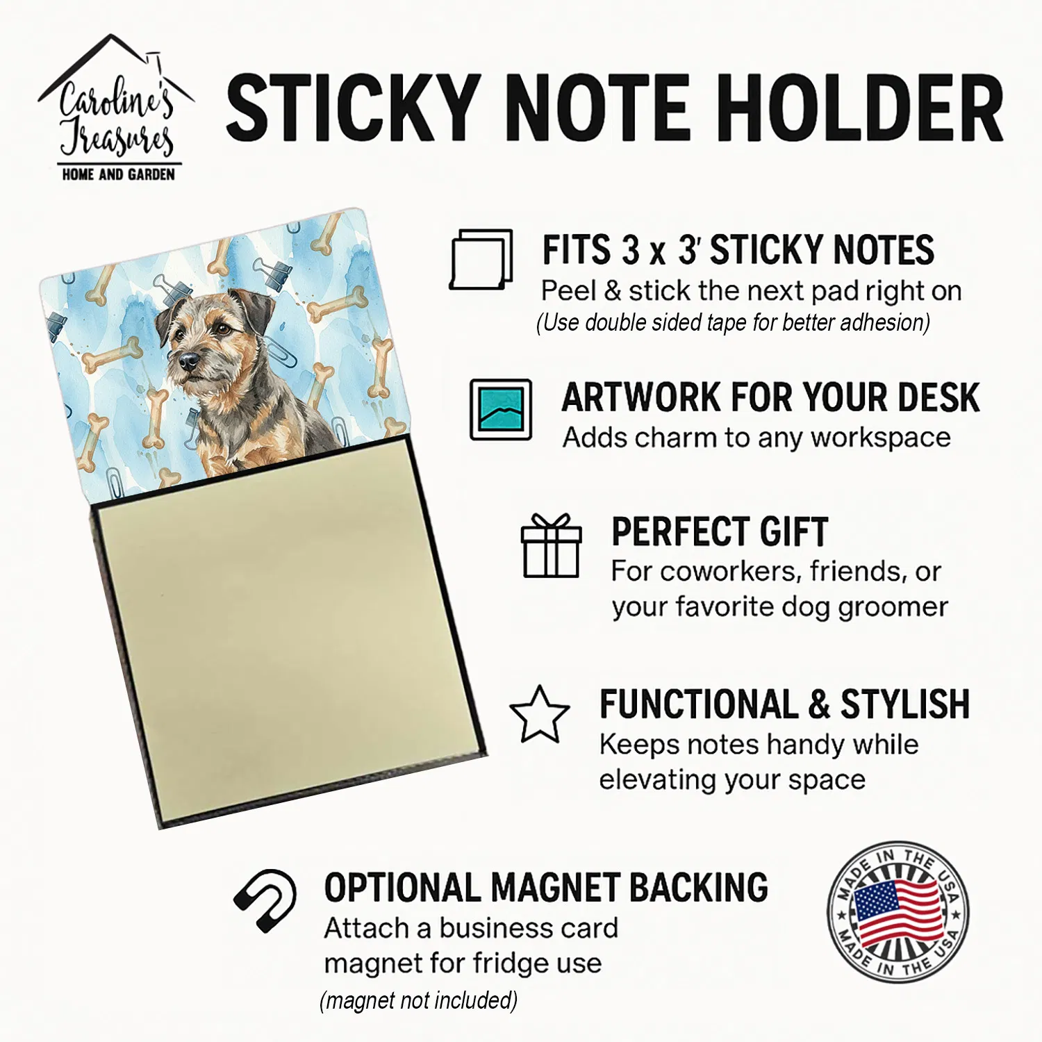 Grizzle and Tan Border Terrier Coworker Watercolor Sticky Note Holder Refillable Dispenser Desk Accessory 3x3 Pad Gift photo 2