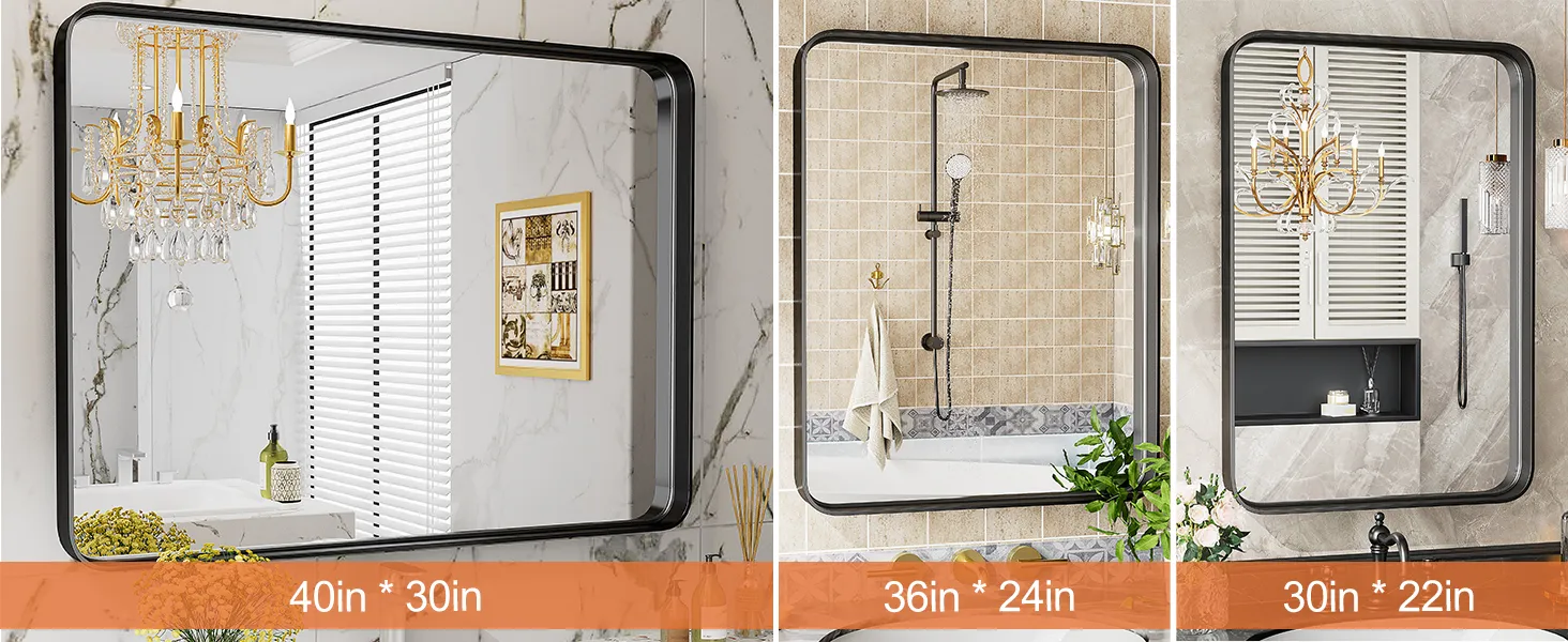 Large Rectangle Vanity Framed Mirror for Wall Matte Metal Framed 30x40 Inch Modern Mirror Tempered Glass For Living Room photo 4