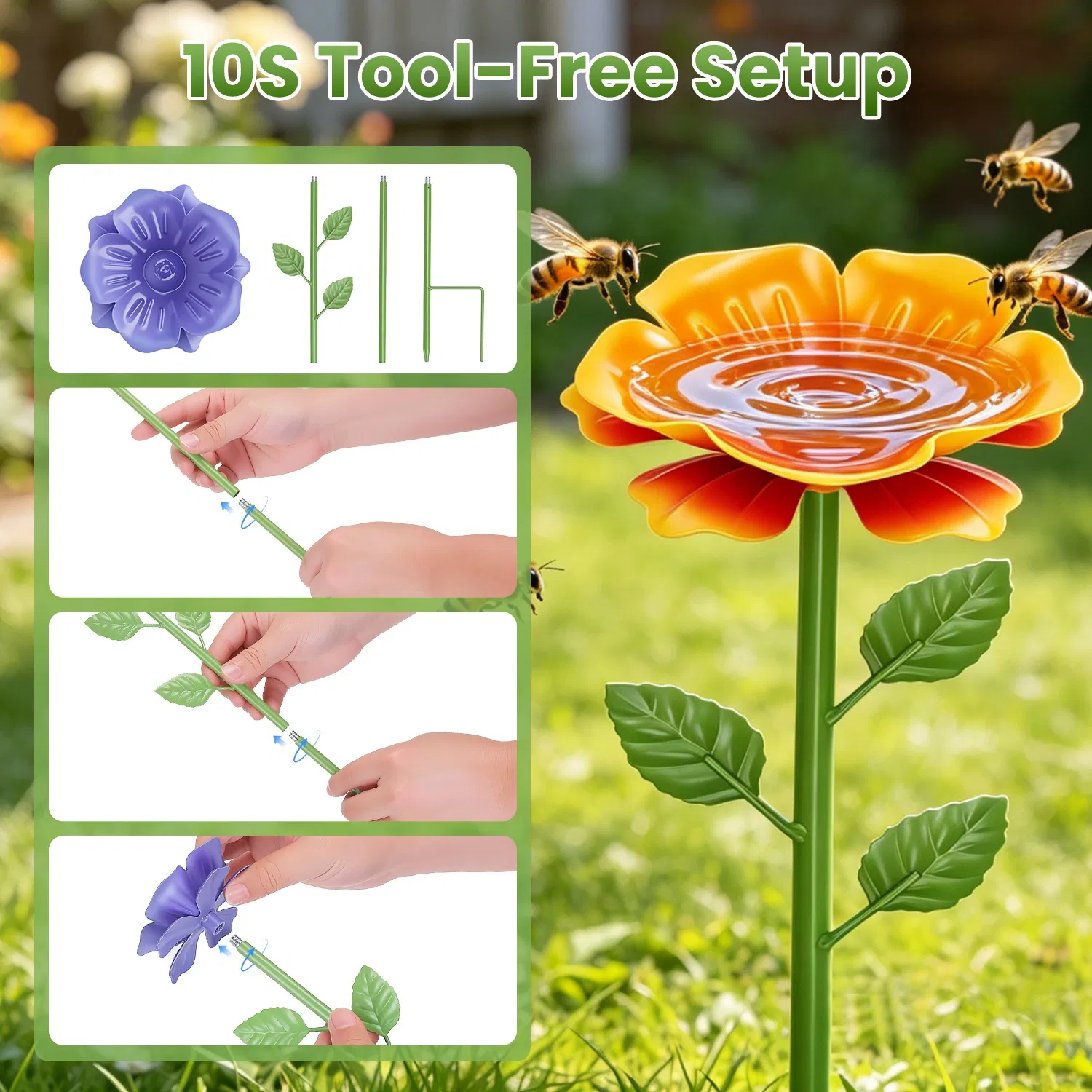 6Pack Metal Bee Watering Stations, Anti-Drowning Bee Butterfly Feeders Pollinator Stakes with Artificial Flowers for Outdoor Garden Courtyard Decor photo 2