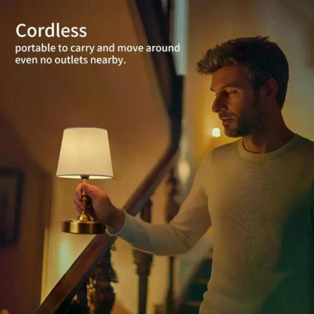 Cordless Touch Dimmable Table Lamp, Fabric Shade Portable Rechargeable LED Bedside Night Lamp, Warm Ambient Light for Bedroom Restaurant Home Decor photo 7