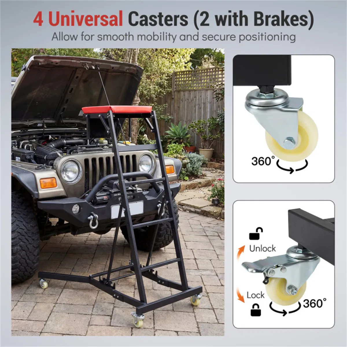 400 LBS Capacity Heavy Duty Topside Creeper with 4-Level Height Adjustable, Foldable Automotive Engine Creeper photo 4