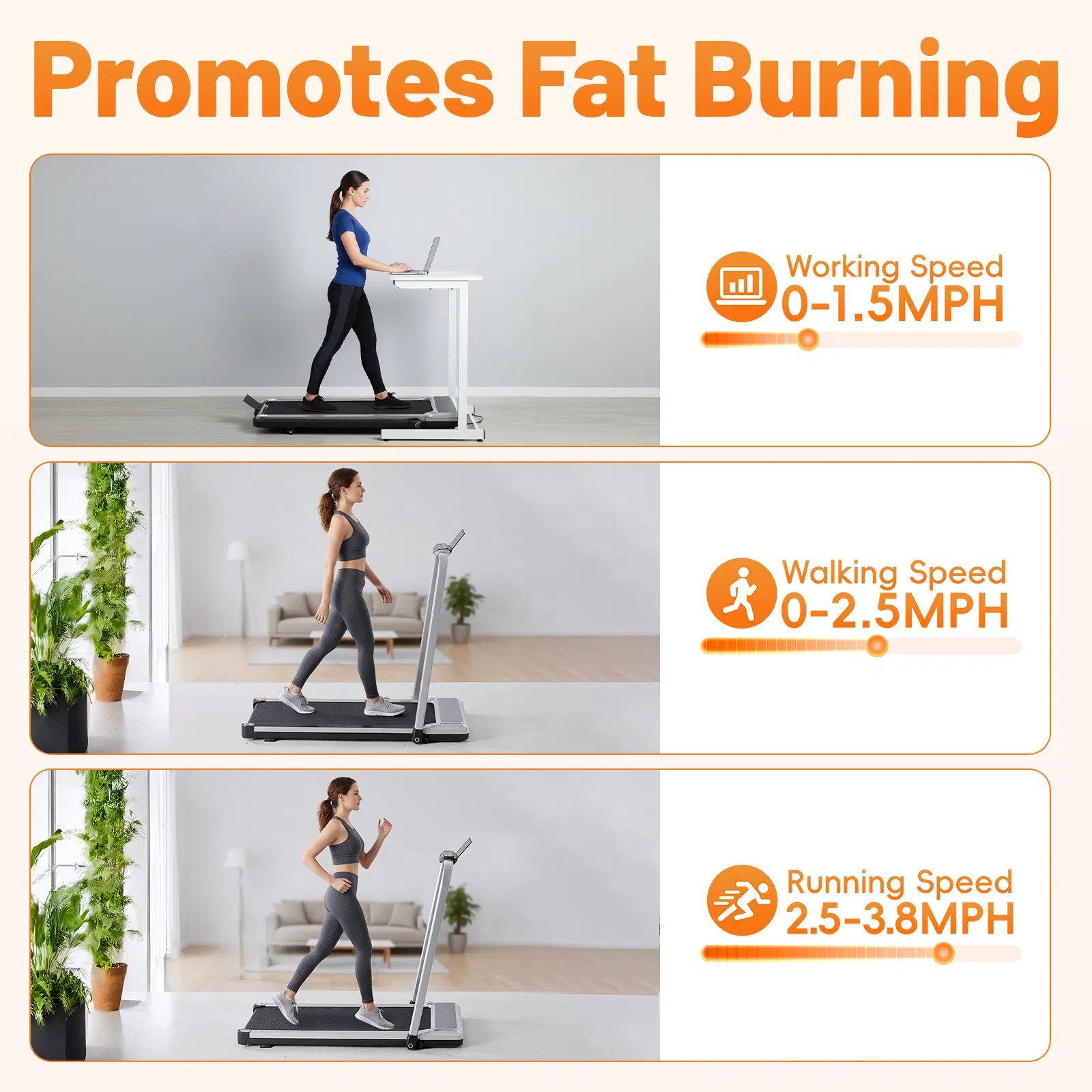 Compact Armless Treadmill, Quiet Under Desk Walking Pad, 200 Lbs Capacity 3 in 1 Portable Walking Treadmill photo 7