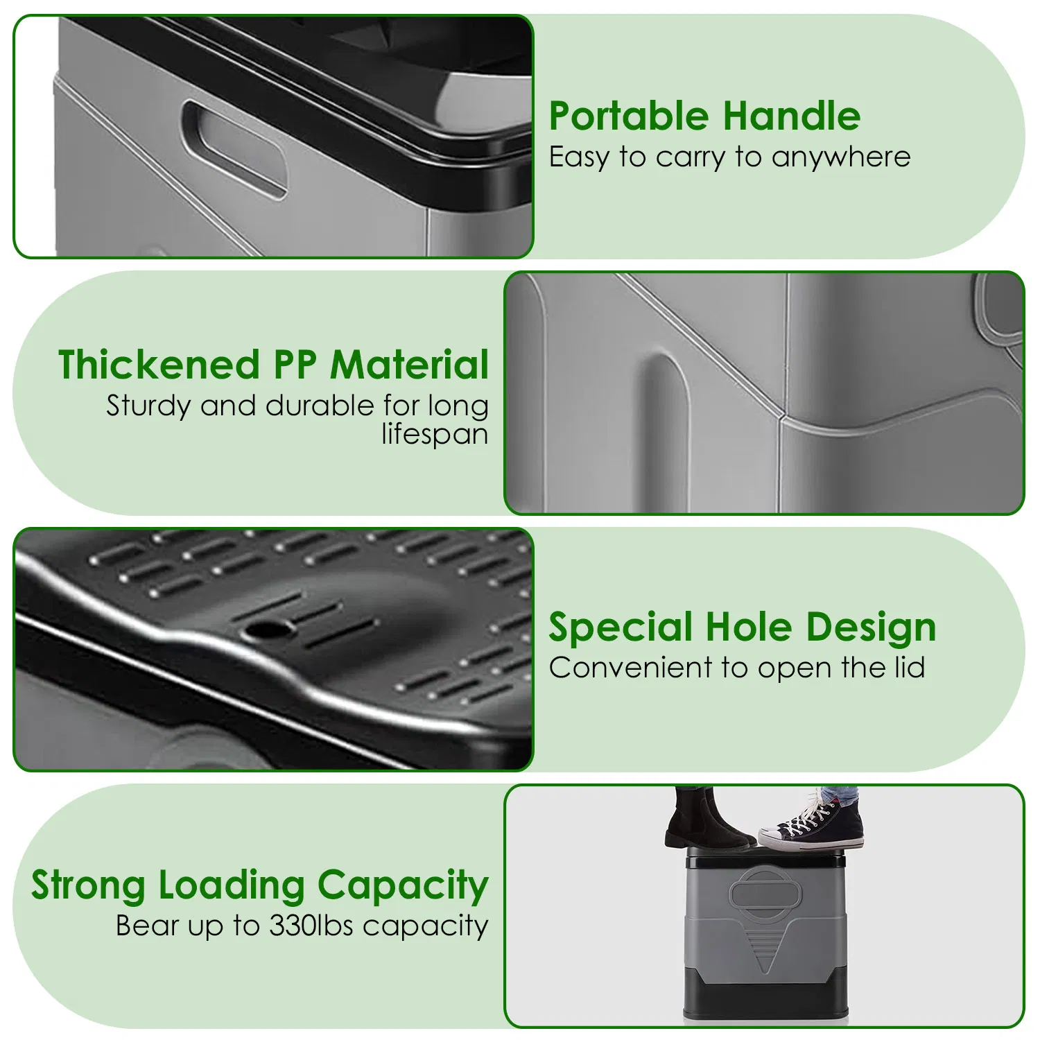Multi-Function Foldable Portable Toilet, 5.3Gal Capacity, 330-LBS Loading PP Camping Toilet with Carry Bag, for Outdoor Activities & Indoor Emergency Use photo 7