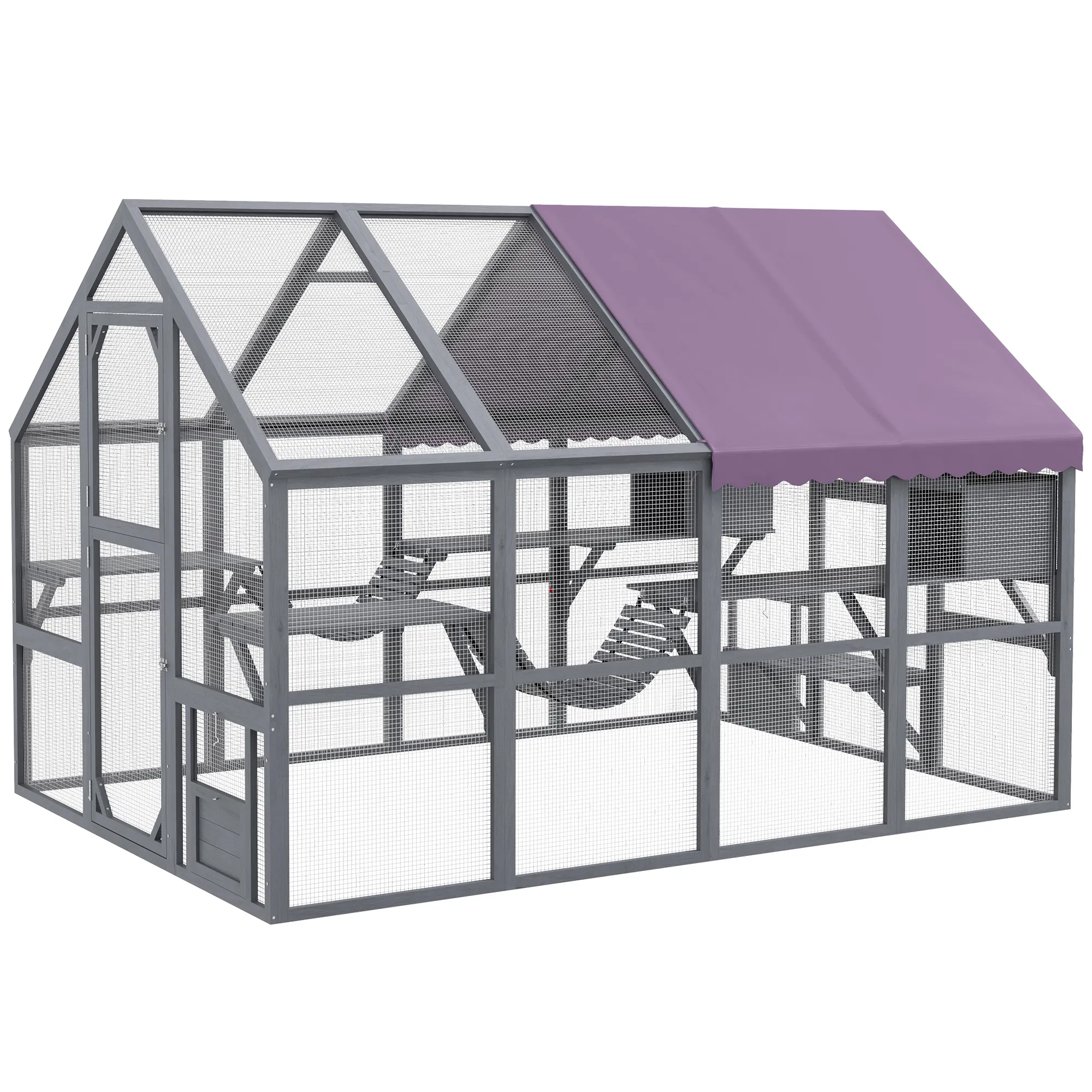 Outdoor Cat Enclosure Wooden Feral Cat House w/ Weatherproof Canopy, Bridges, Resting Boxes, Platforms, for 3-6 Cats photo 1