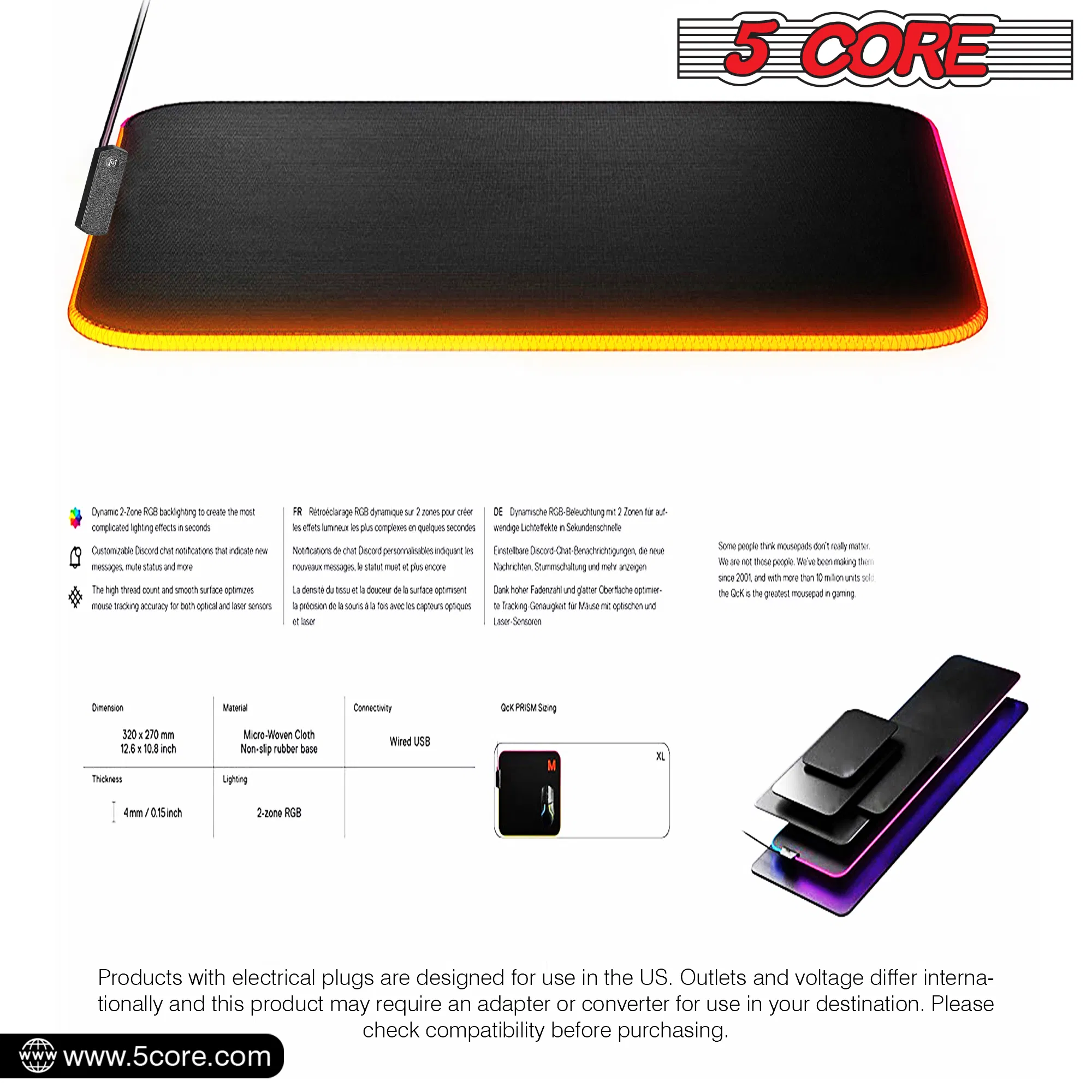 5Core Gaming Mouse Pad RGB 12 Light Modes 2 Zone Desk Mouse Mat w Rubber Base photo 8