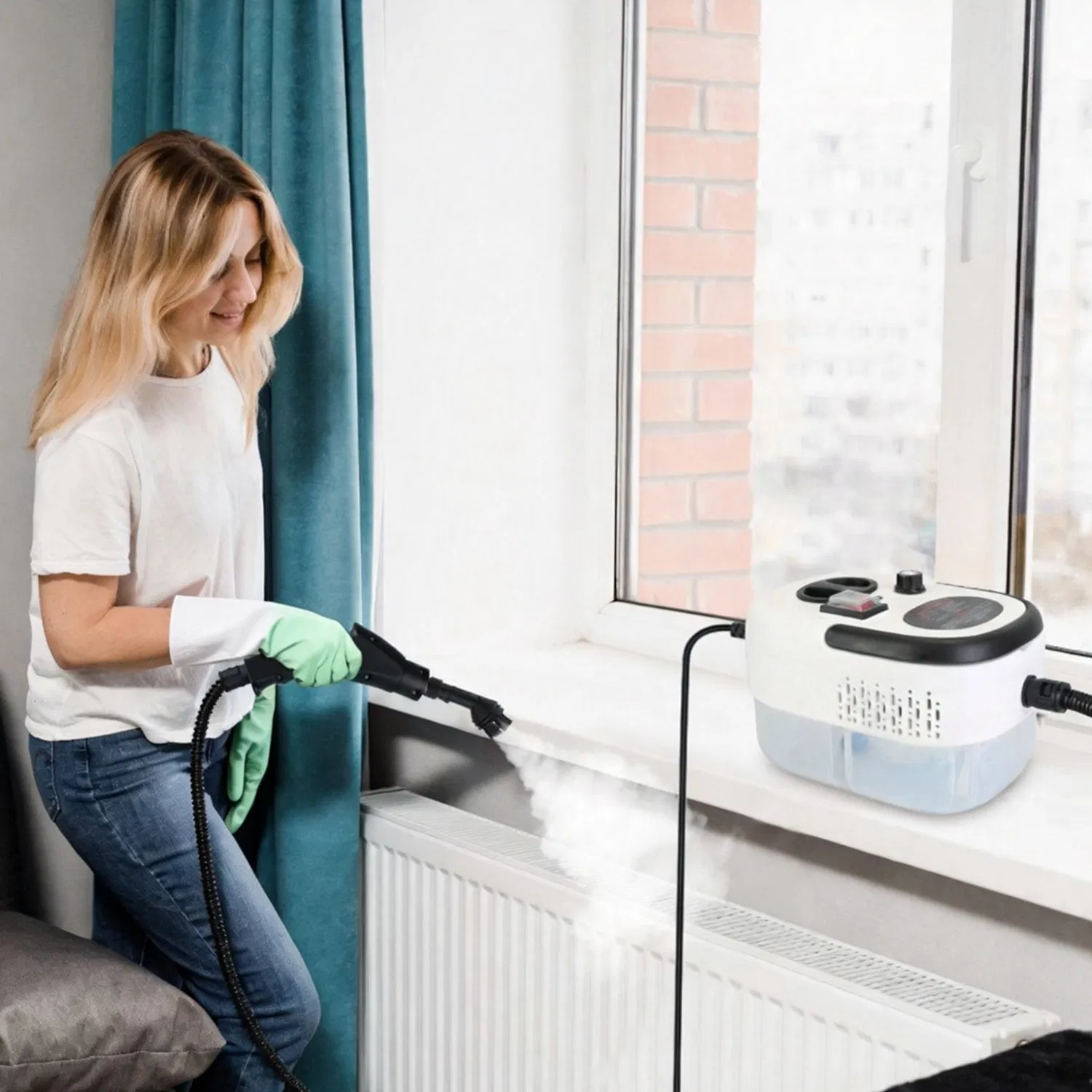1200ml Tank Steam Cleaner 2500W 3 Bar Hot Steam Output 6 Adjustable Speeds, Complete Multi Function Cleaning Tool Set Foldable Handle Extended Hose Cord for Indoor Auto Surface Maintenance photo 7