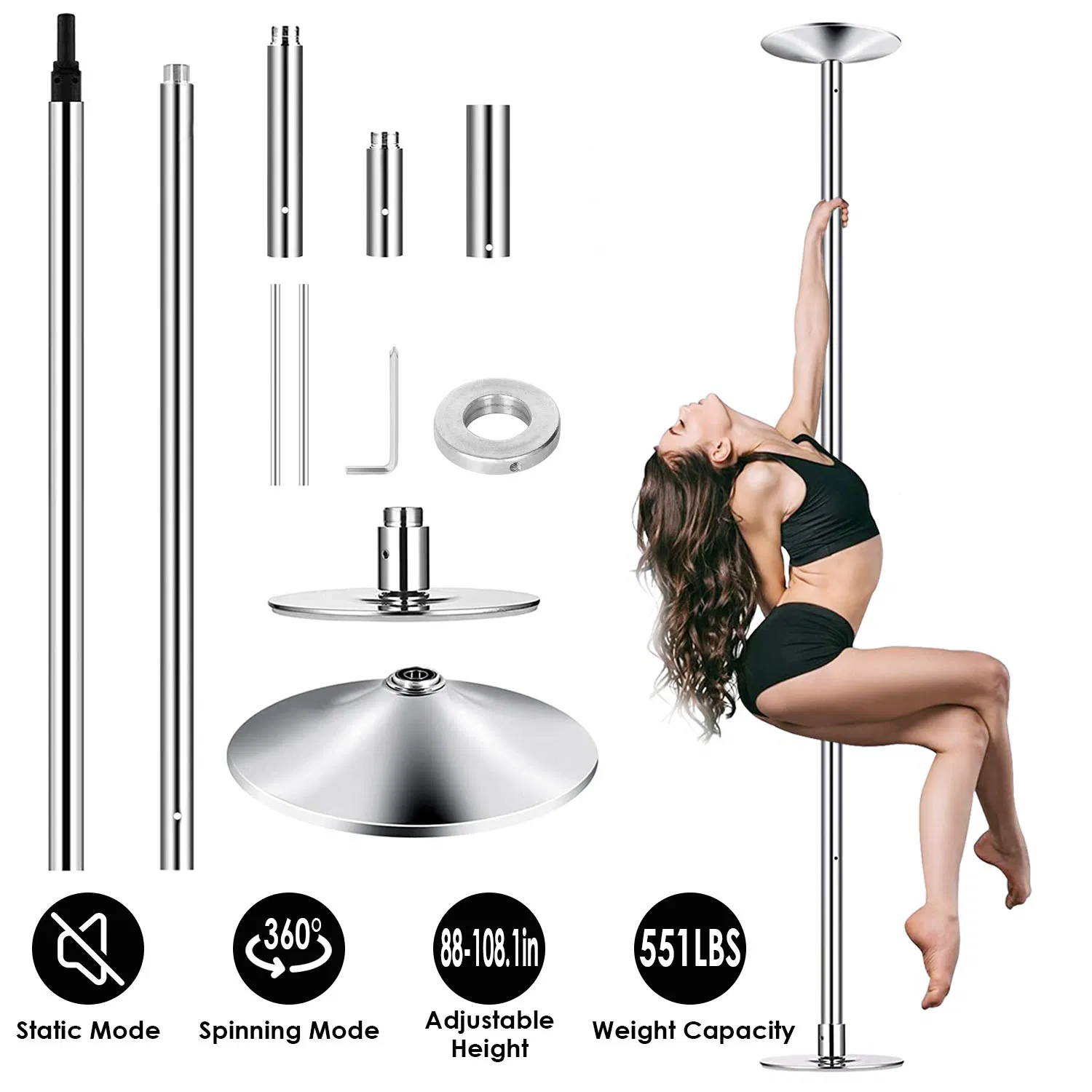 Stripper Dance Pole 45mm Spinning Static Dancing Pole photo 1