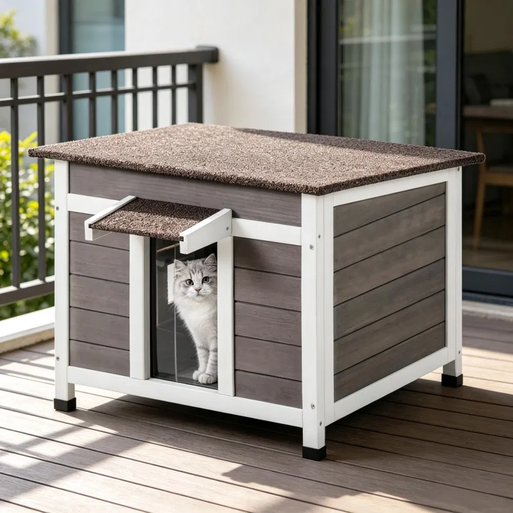 Wooden Cat House with Easy to Clean and Waterproof Protection for Outdoor photo 5