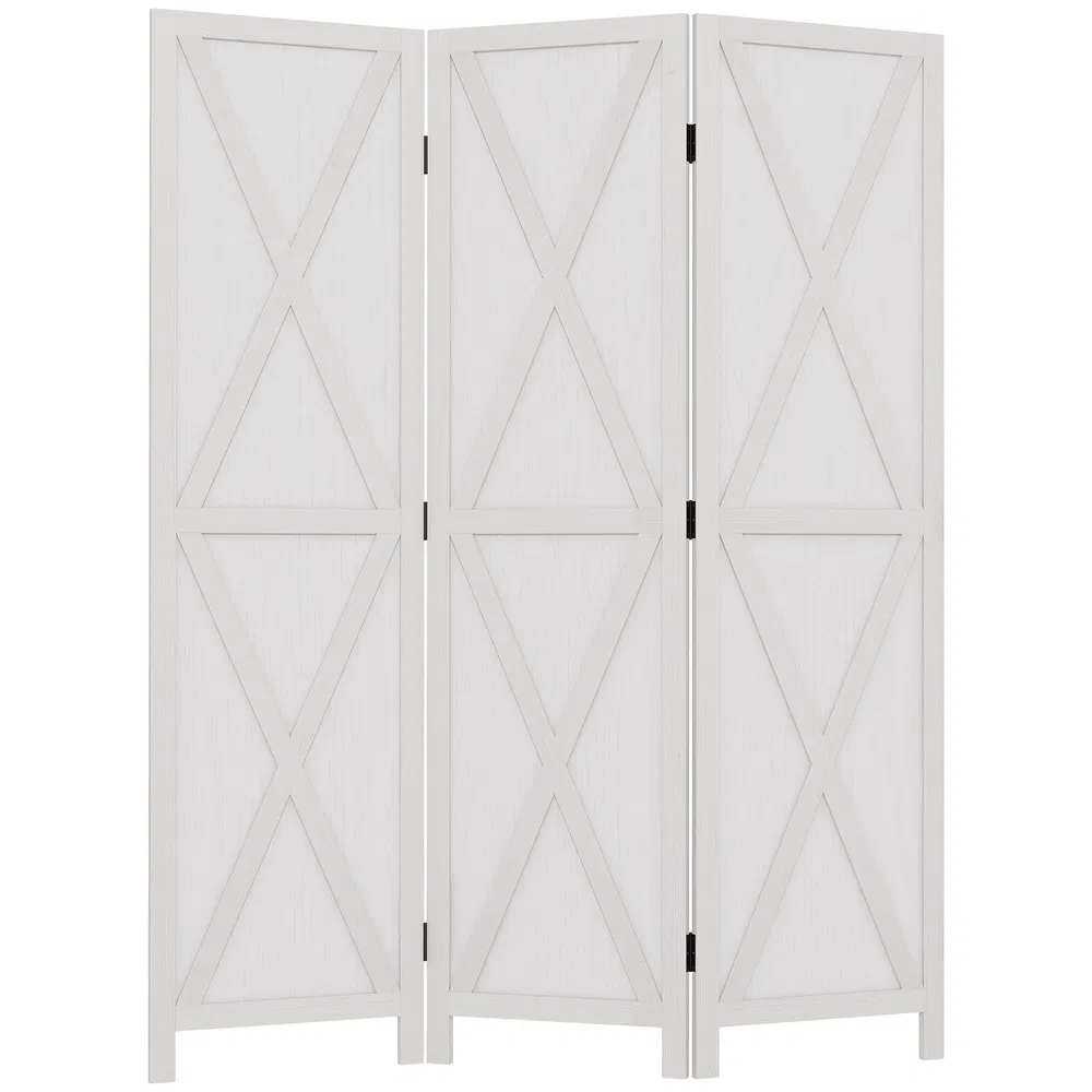 3-panel Wall Partition Farmhouse Room Separator with Foldable Design Wooden Frame 5.6FT, White photo 7