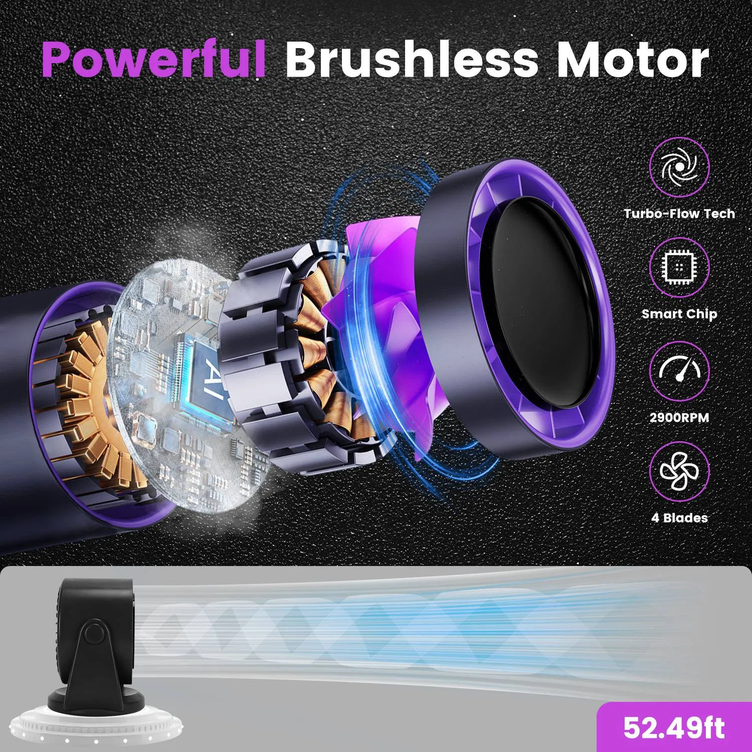 Multi-Speed Personal Desk Fan 100 Adjustable Airflow Levels LCD Control Panel, 120° Manual Tilt Stand & Wall Mount Support USB Rechargeable Portable Fan photo 5