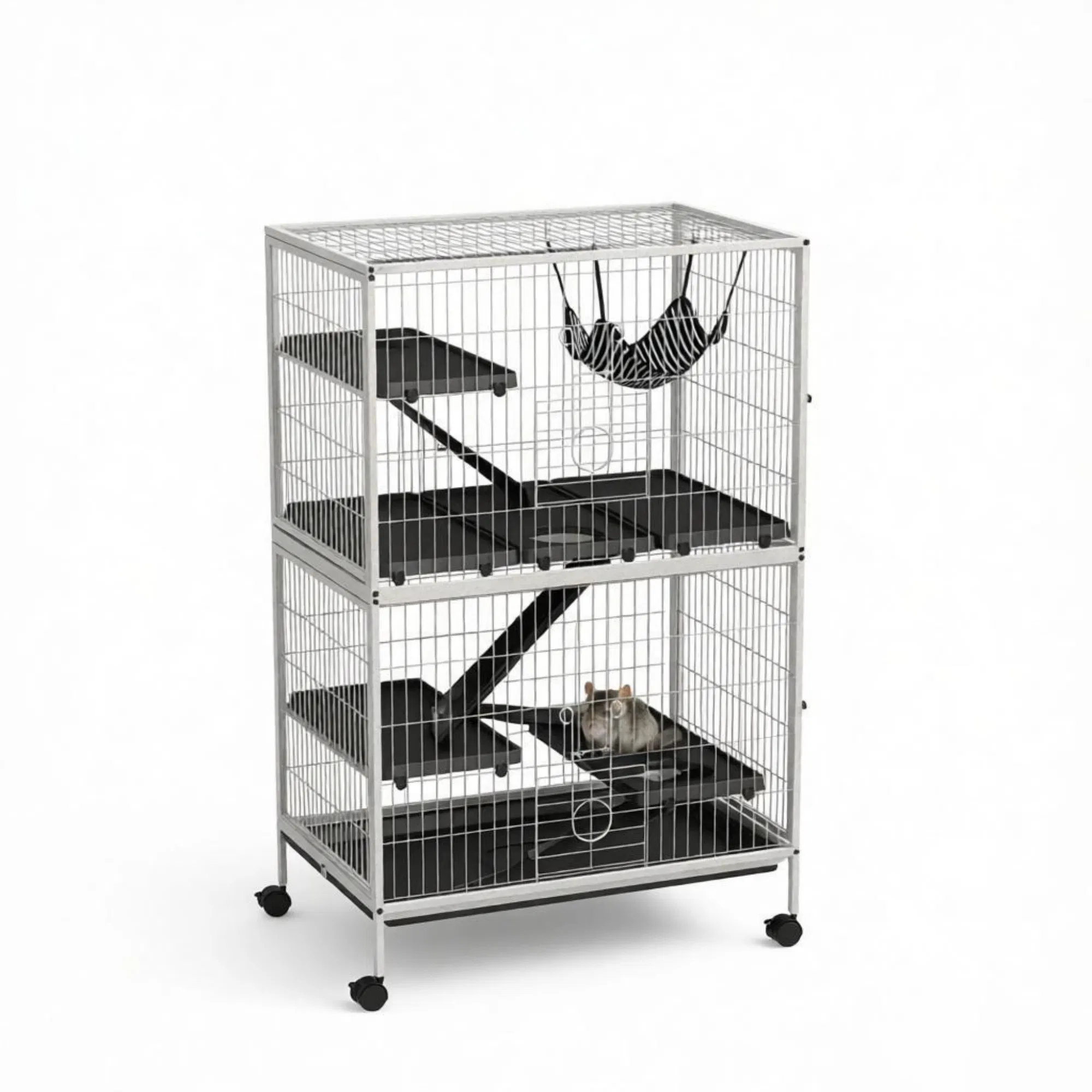 50 Inch Tall Rolling Ferret Chinchilla Cage Small Animal Pet Habitat with Hammock, 4 Doors, Removable Tray photo 2