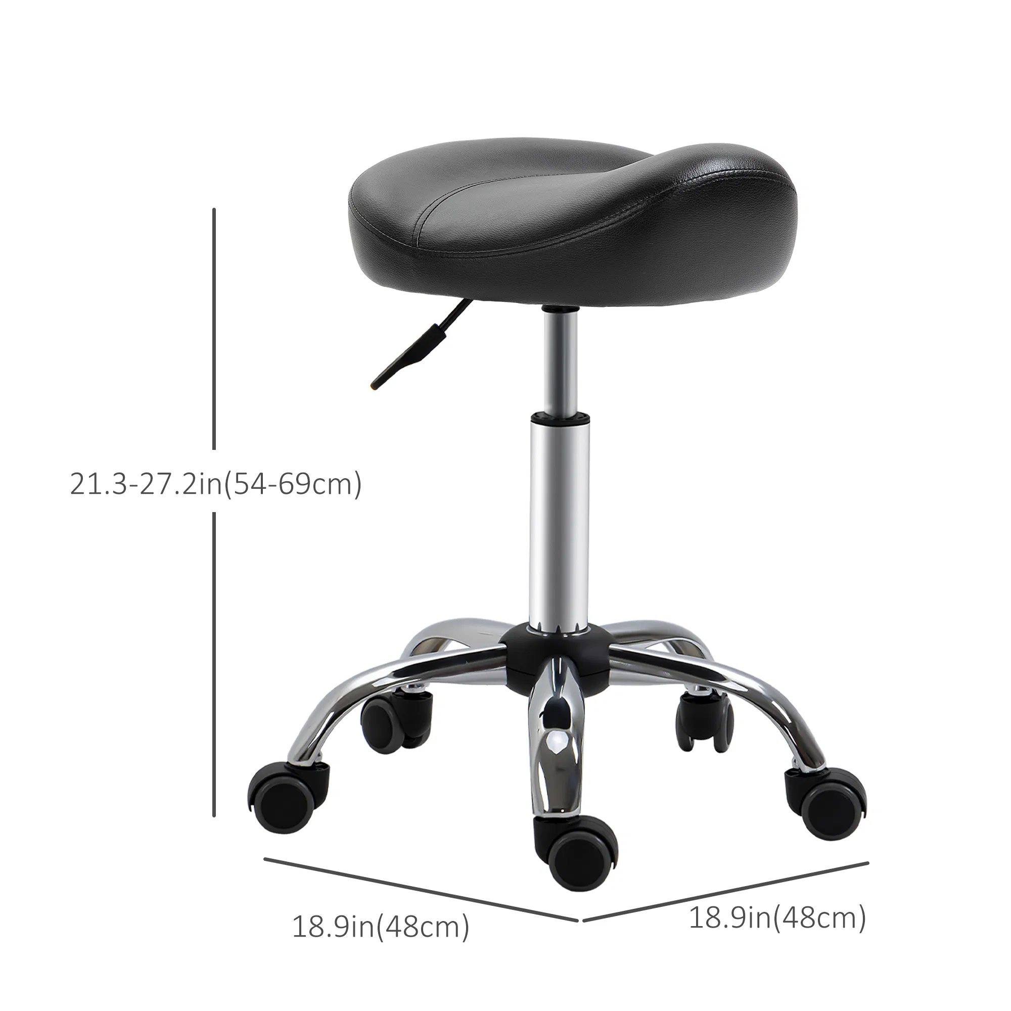 Saddle Stool Height Adjustable Rolling Salon Chair PU Leather Black for Massage Spa Clinic Beauty Tattoo photo 2
