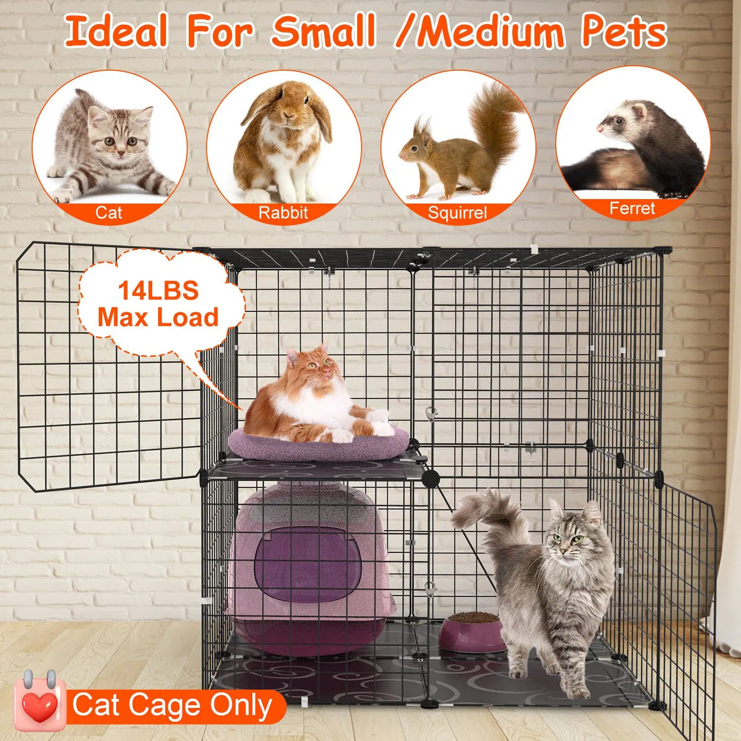 2Tier Cat Cage Playpen Indoor Pet Enclosures Kitten Kennel House Detachable Cat Crate with Climbing Ladder 2 Doors for 1-2 Cats for Ferret Squirrel Small Animals photo 6