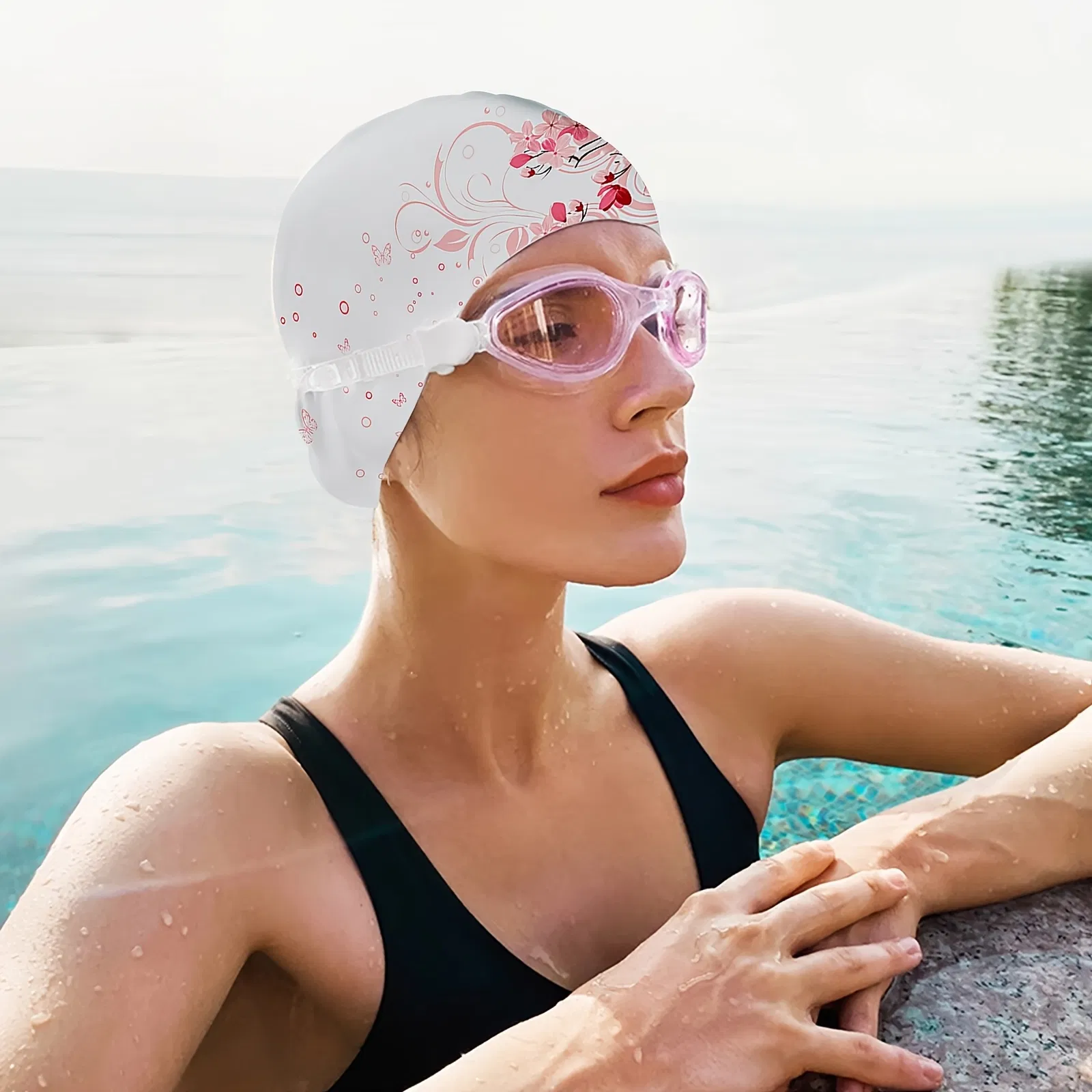 2pcs Silicone Swim Cap for Women Men, High Elasticity Comfortable Non-Slip Swimming Cap for Girls & Boys, Durable Waterproof Swim Hats for Long and Short Hair, Keep Hair Dry photo 2