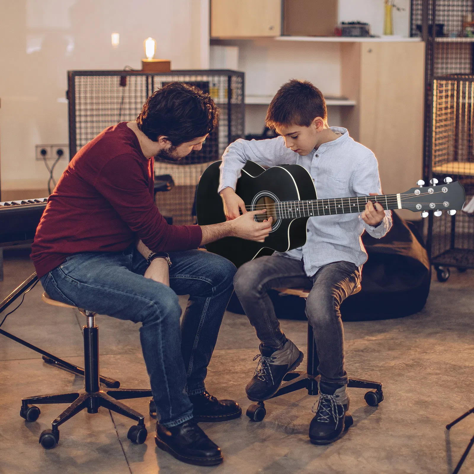 Replace 37788227KMA102 41In Basswood Panel Matte Edging Folk Guitar with 15W Amplifier Bag Tuner and other Accessories Black photo 2